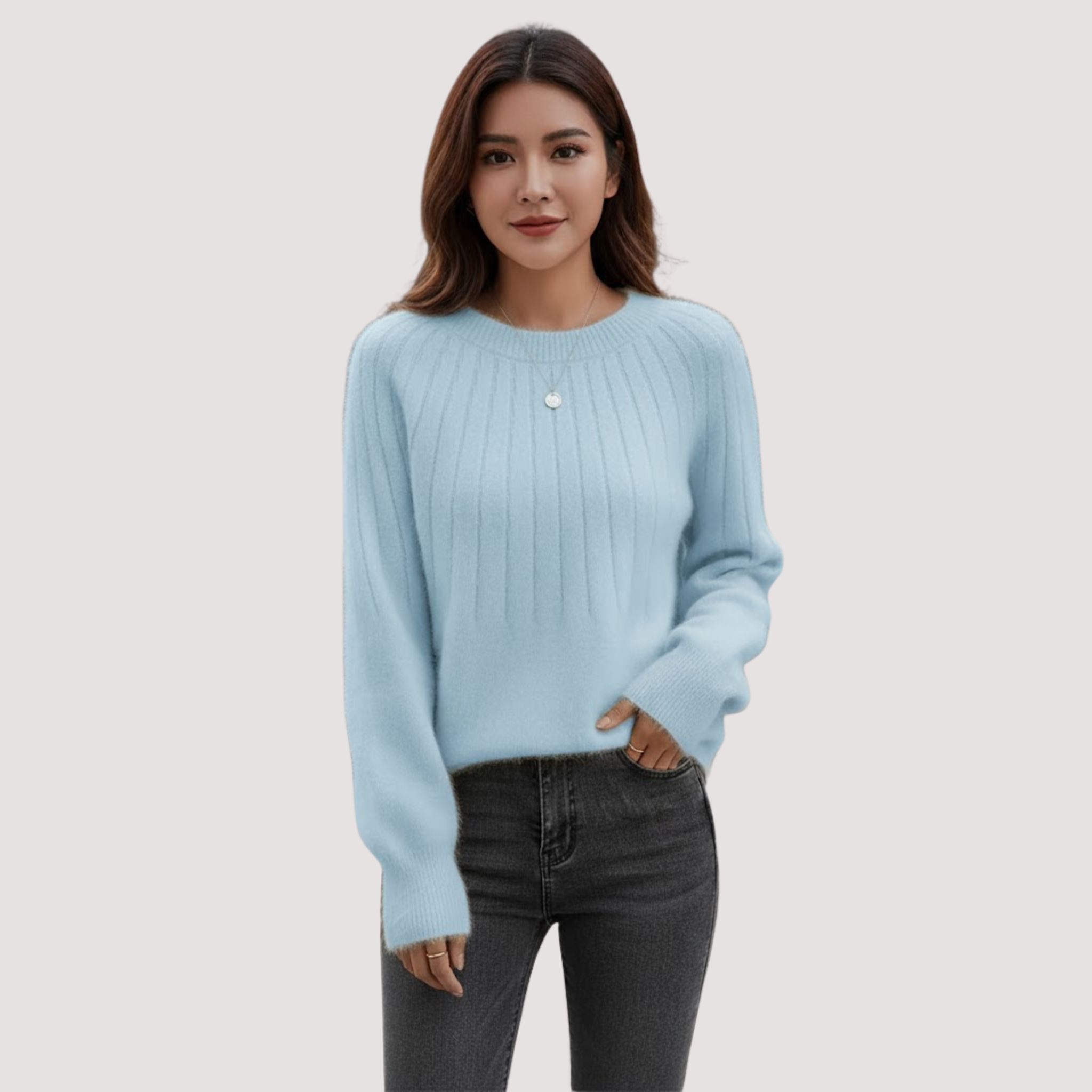 Orivelle | Dames gebreide trui met ronde hals, zachte wollen mix gebreide trui