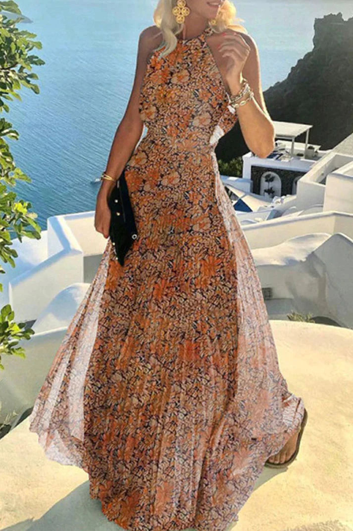 Serae | Boho-halterjurk voor dames – Maxi-jurk met patchwork en plooien