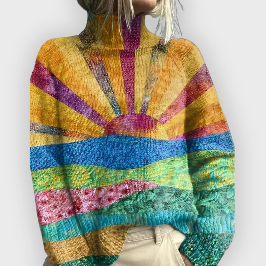 Lysira | Bunter Rollkragenpullover für Damen – Weicher Strickpullover für den Winter