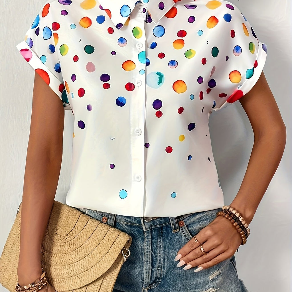Lunea | Damesblouse met stippen – Kleurrijk overhemd met knopen