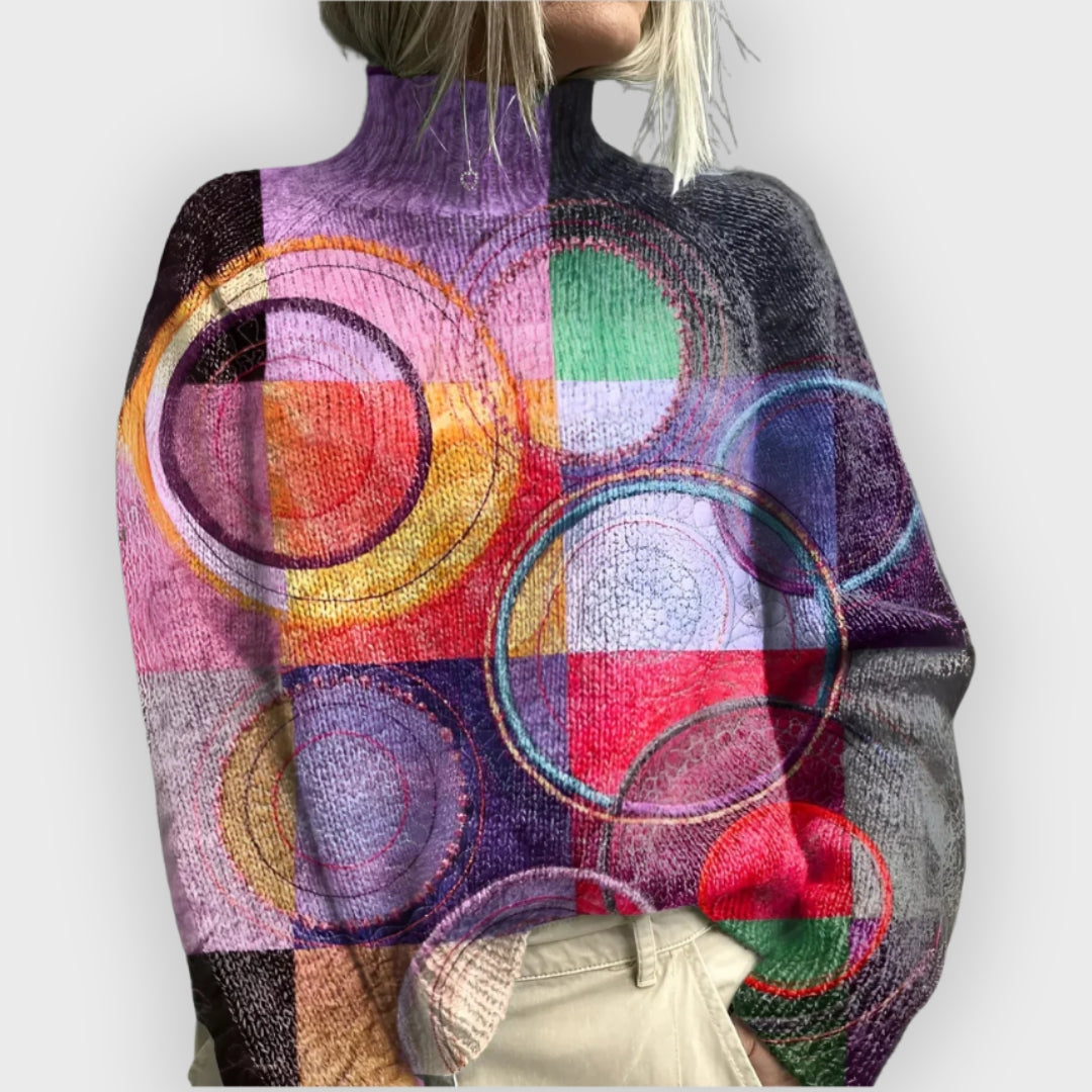 Lysira | Bunter Rollkragenpullover für Damen – Weicher Strickpullover für den Winter
