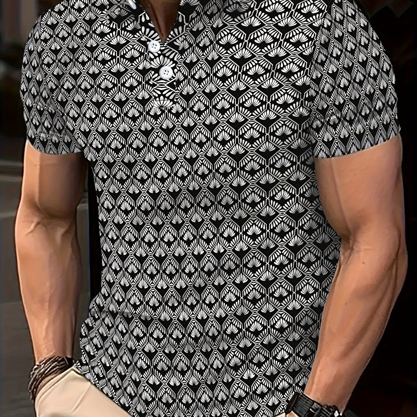 Severin | Herren-Freizeit-Poloshirt – Kurzarm, geometrisches Muster