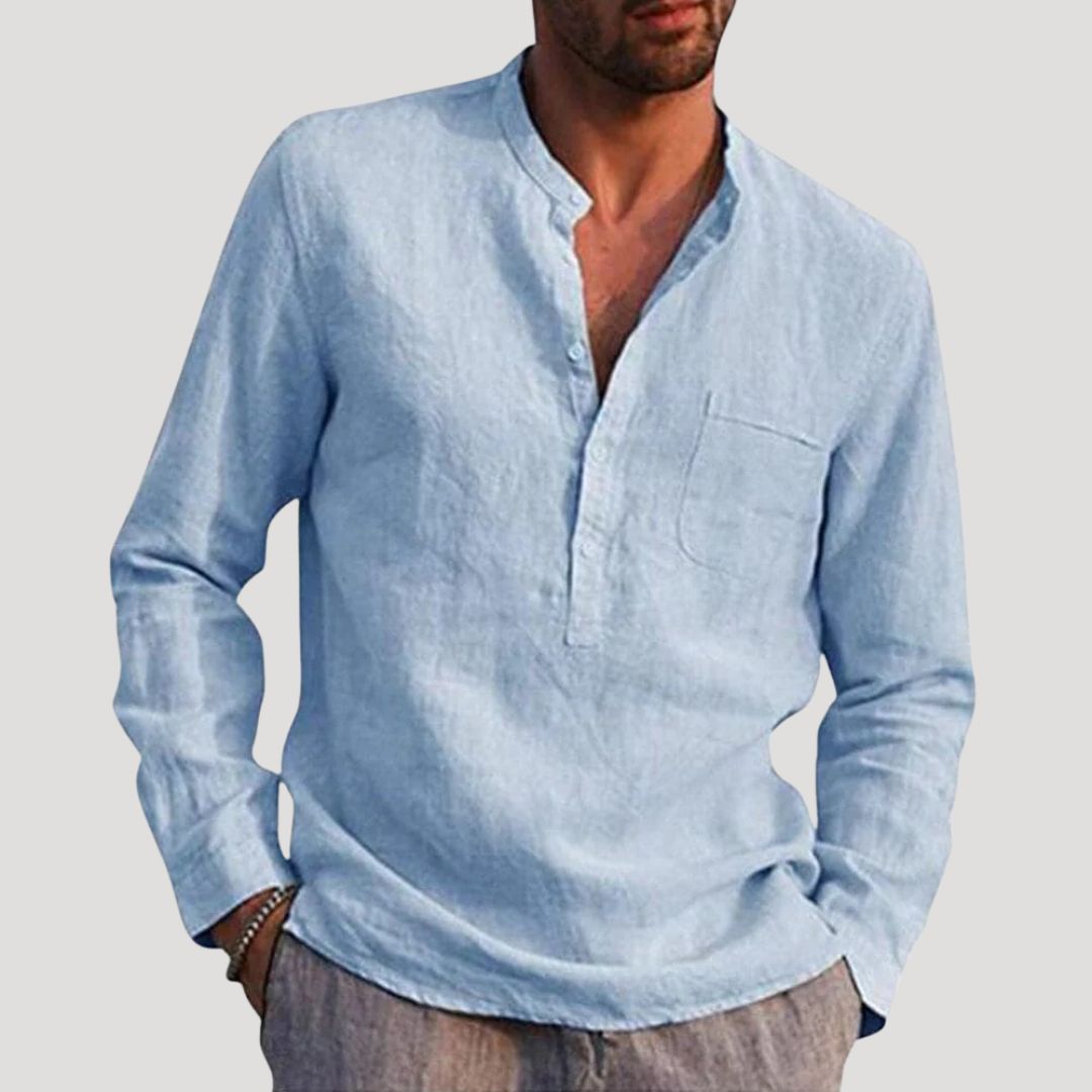 Kaelorix | Heren Linnen Overhemd met Grandad-Kraag – Lange Mouwen, Casual Zomer, Licht & Ademend