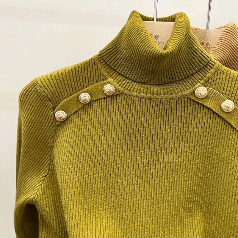 Baerise | Dames coltrui – Knoopaccenten, elegante wintertop met lange mouwen