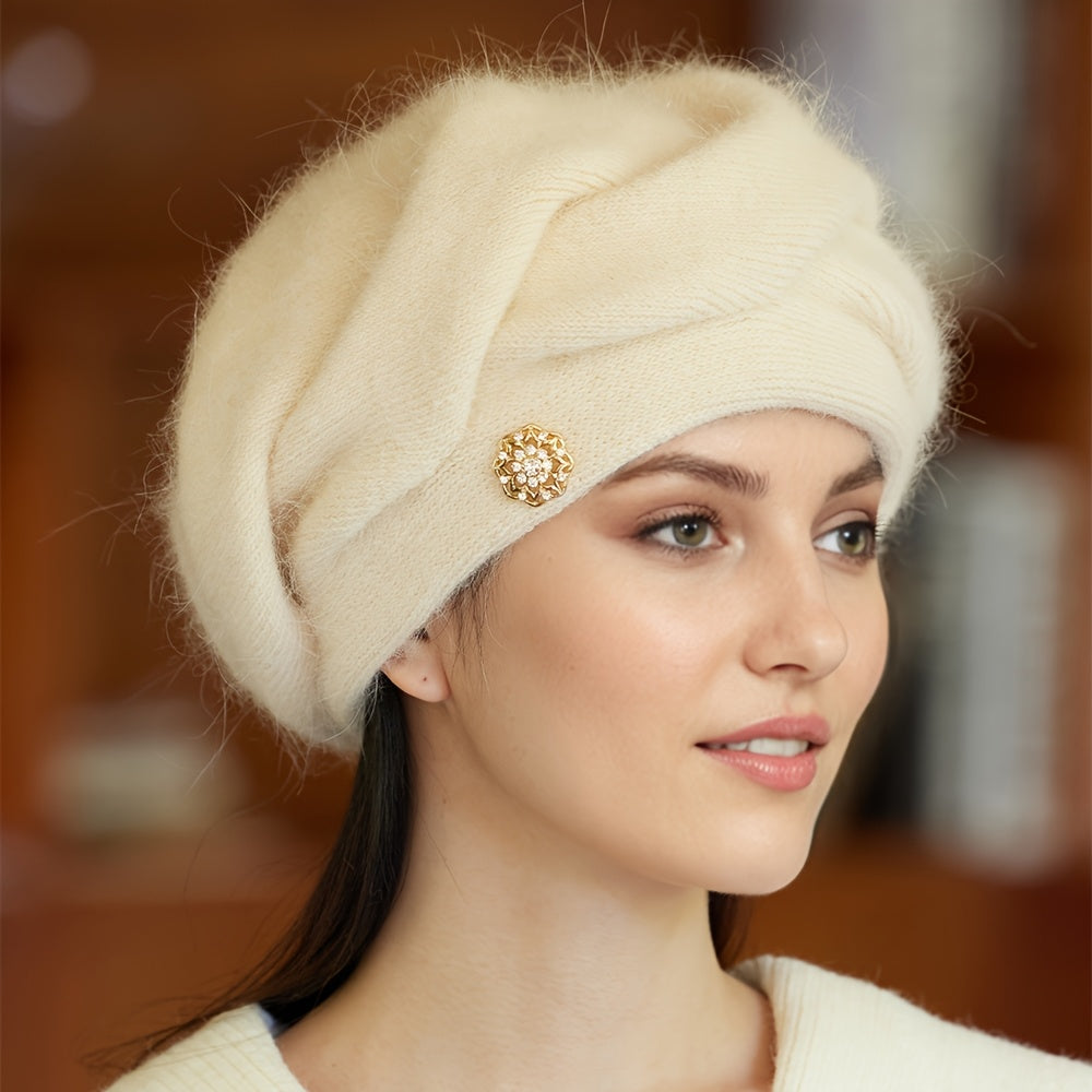 Emina | Bonnet femme en laine mélangée – Bonnet d'hiver chaud en maille