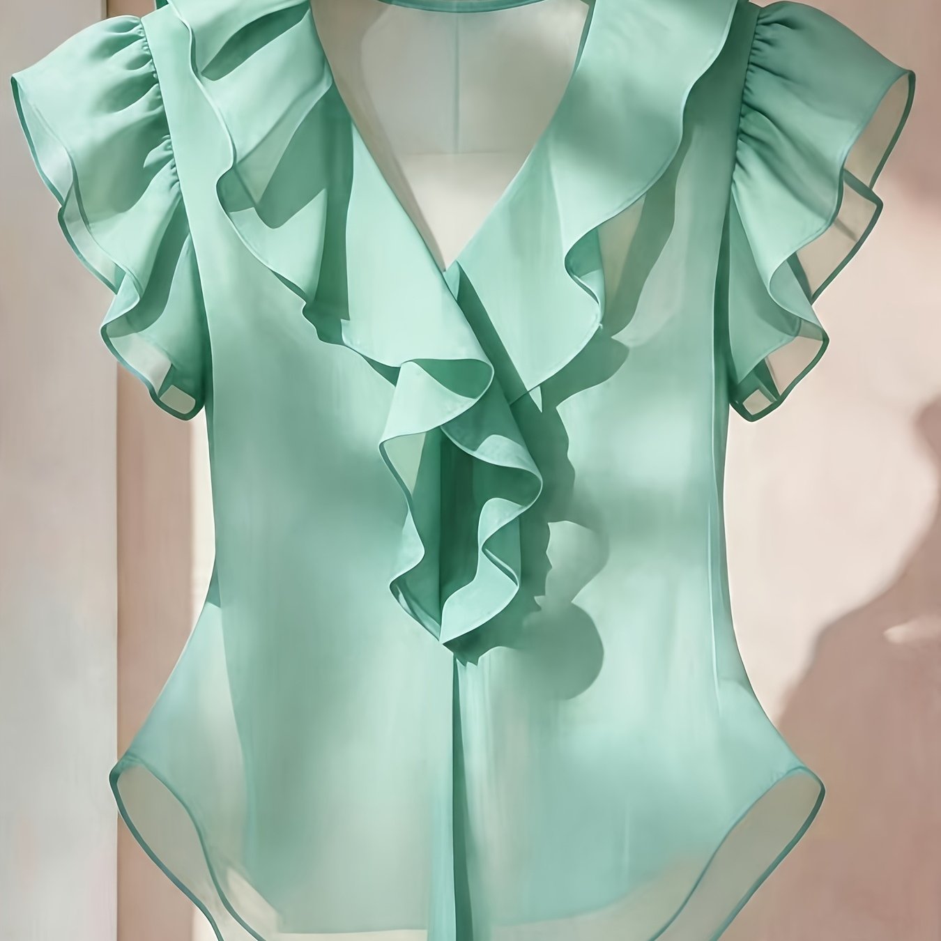 Ionae | Dames zomer chiffon shirt – Franse stijl top met ruches in effen kleur
