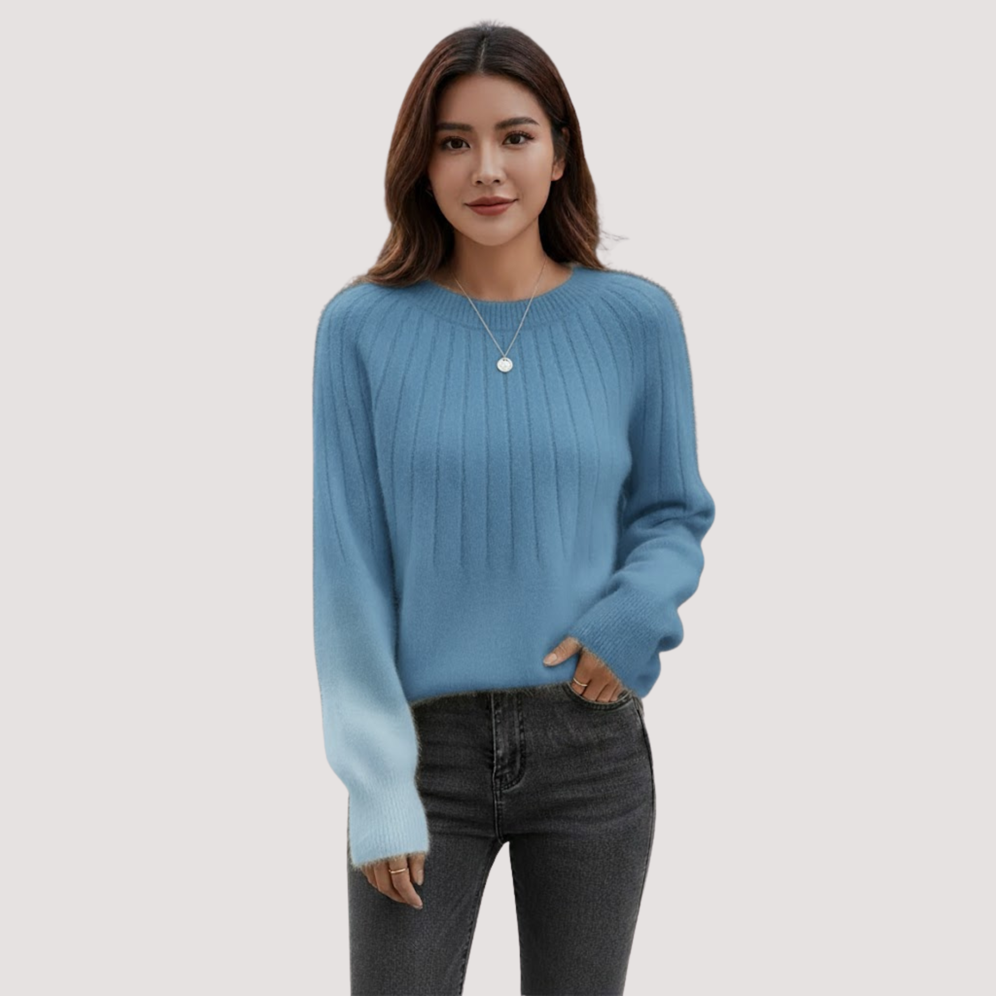 Orivelle | Dames gebreide trui met ronde hals, zachte wollen mix gebreide trui