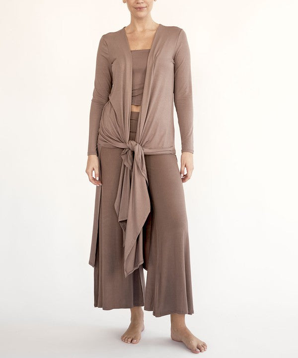 Juneth | Gilet long et léger en maille de bambou pour femme - gilet maxi respirant à devant ouvert