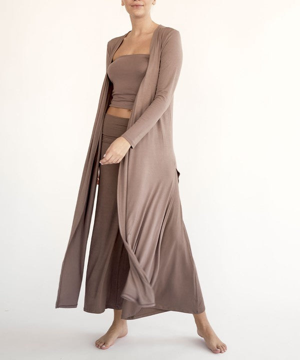 Juneth | Langer, leichter Strickcardigan für Damen aus Bambus – atmungsaktiver Maxi-Cardigan mit offener Vorderseite