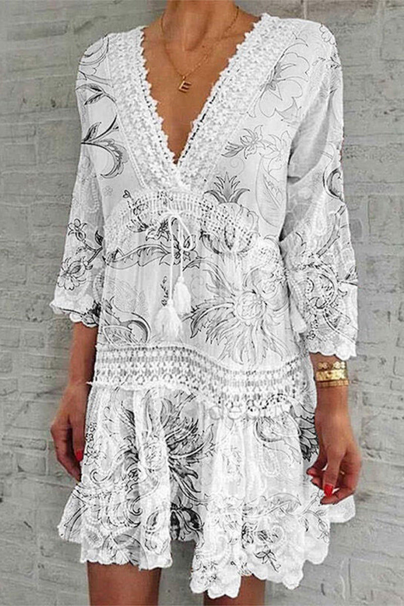 Nyvirelle | Dames midi-jurk met bloemenprint en plooien – V-hals, luchtige zomerjurk