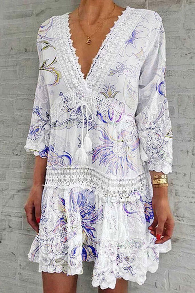 Nyvirelle | Dames midi-jurk met bloemenprint en plooien – V-hals, luchtige zomerjurk
