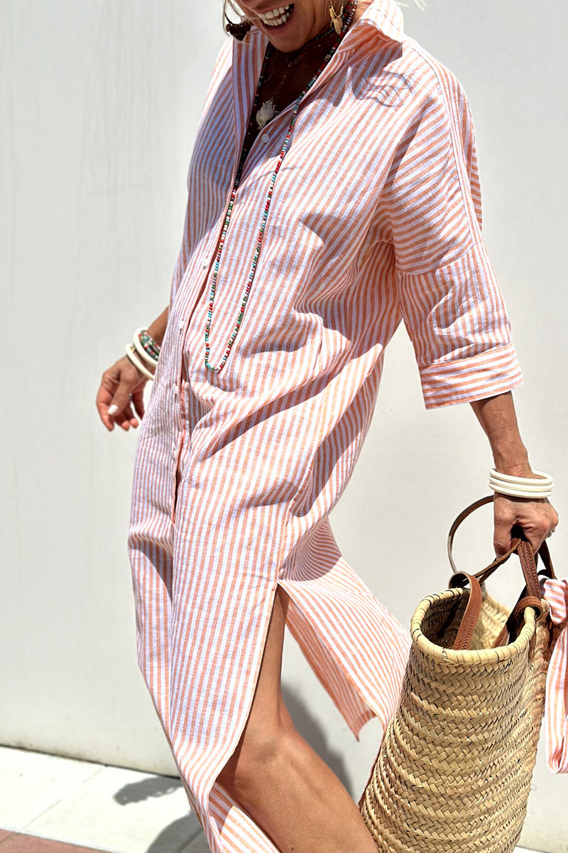 Elvayn | Dames casual geruite overhemdjurk – midi jurk met riem, kraag en knoopsluiting