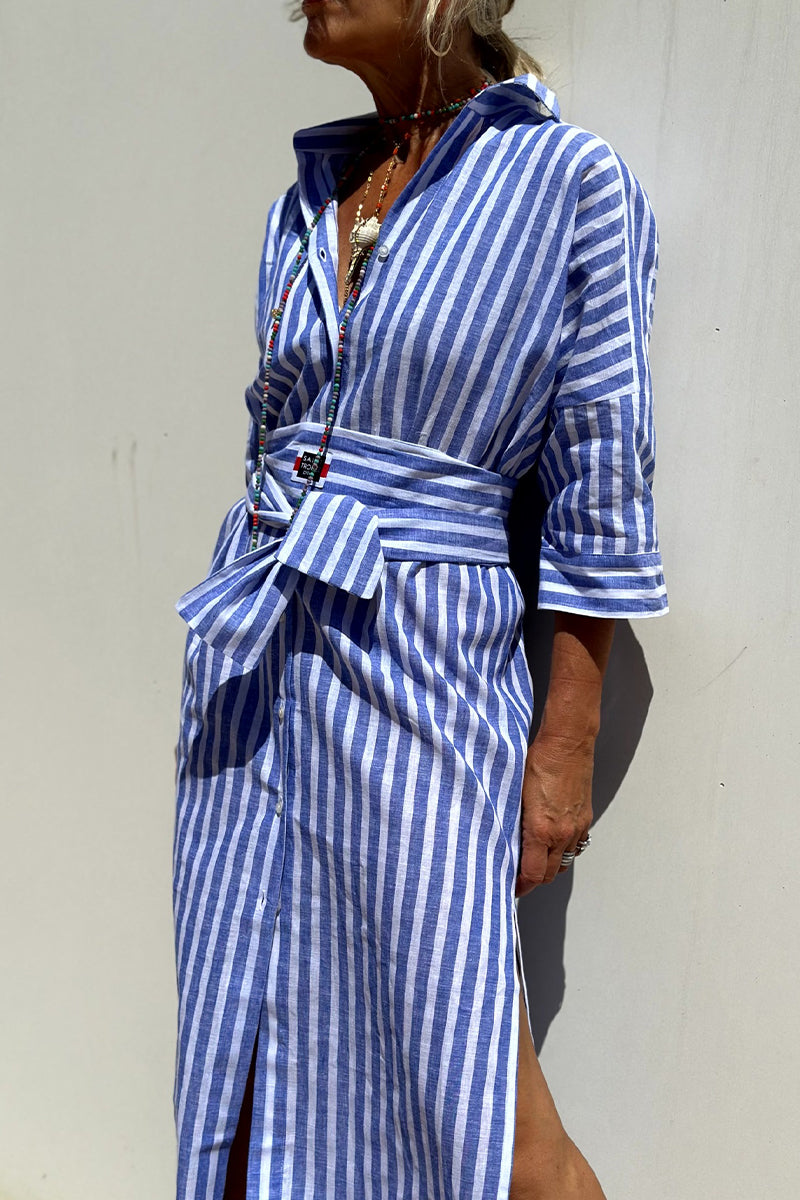 Elvayn | Dames casual geruite overhemdjurk – midi jurk met riem, kraag en knoopsluiting