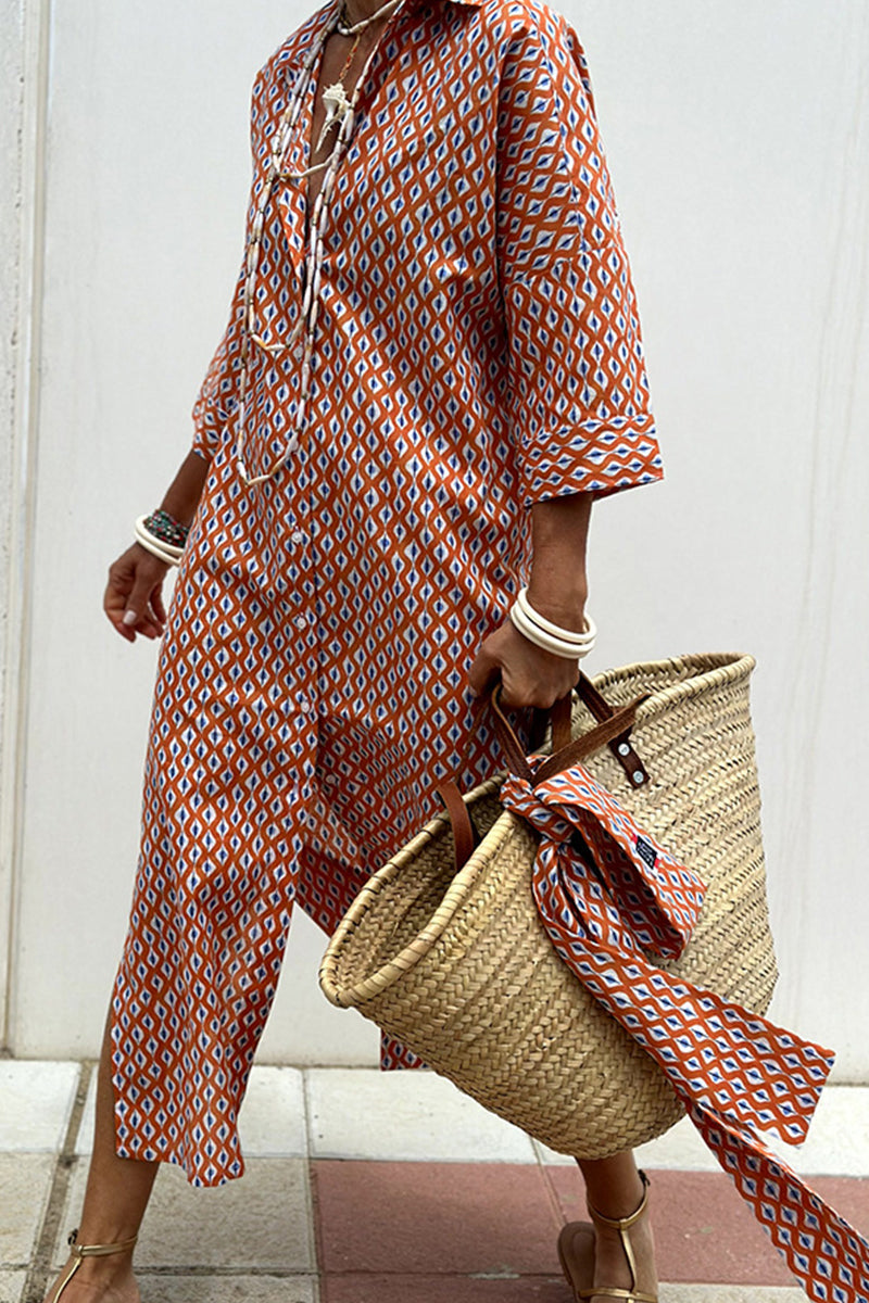 Elvayn | Dames casual geruite overhemdjurk – midi jurk met riem, kraag en knoopsluiting