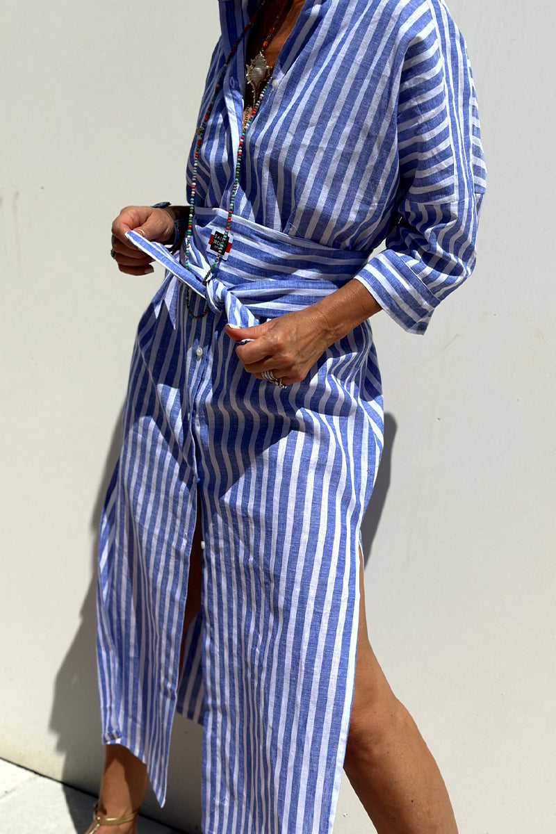 Elvayn | Dames casual geruite overhemdjurk – midi jurk met riem, kraag en knoopsluiting
