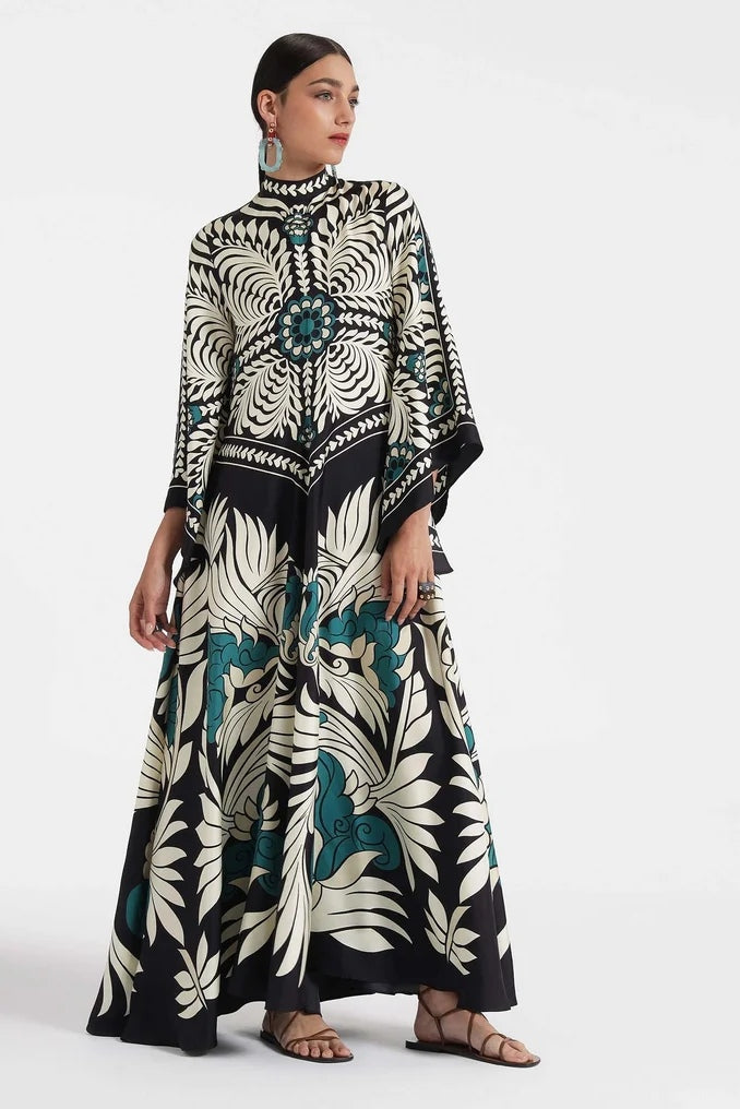 Helyxa | Dames zomerjurk – geometrische zwierige maxi vakantiejurk