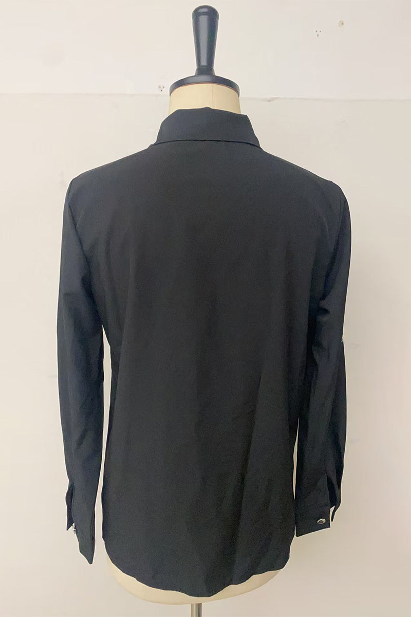 Zora | Casual Paillettenzakje Contrasterende Blouse, Omgeslagen Kraag Top voor Dagelijks Dragen van Vrouwen