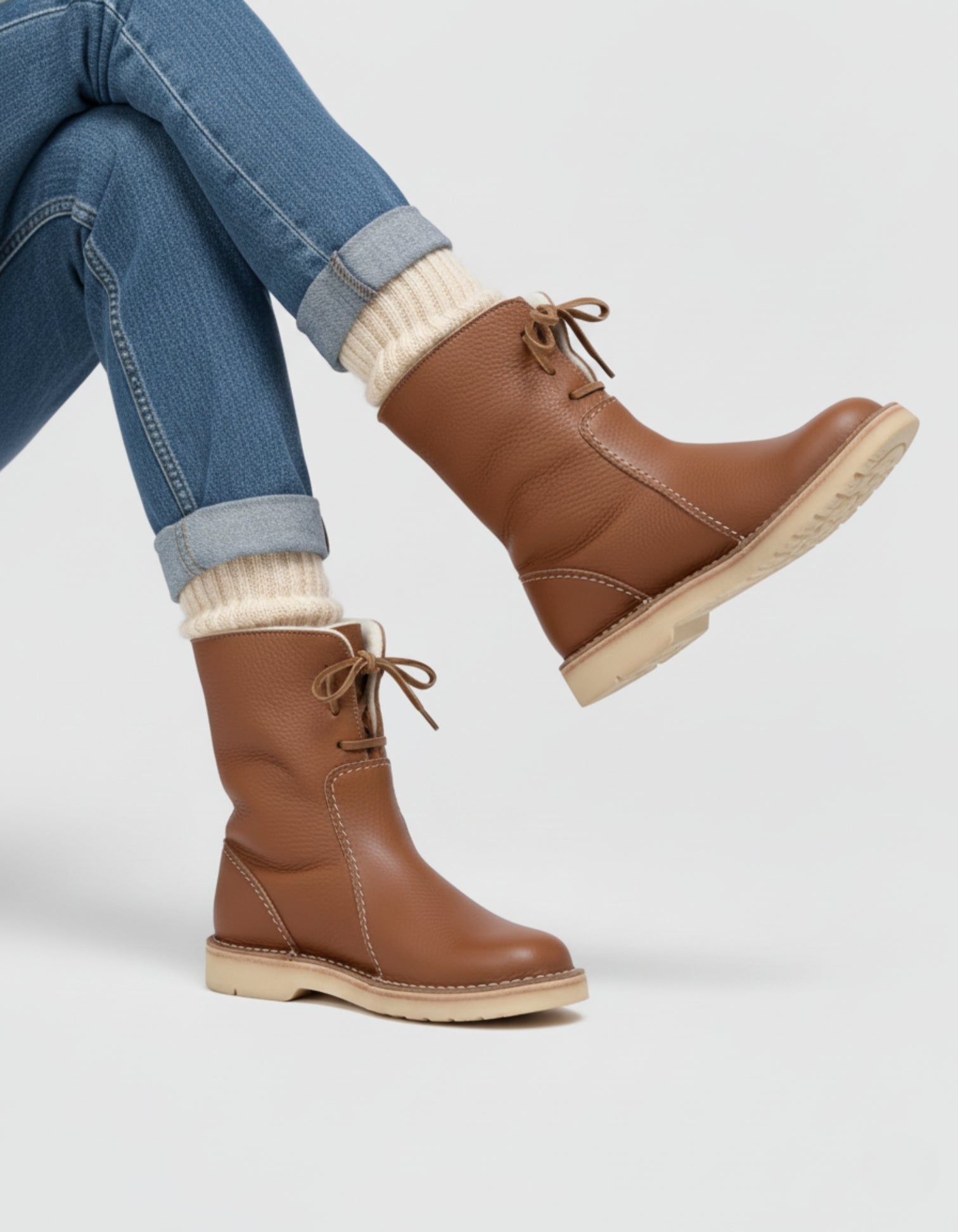 Cozyka | Dames winterlaarzen van schapenleer – Warme enkellaarzen met fleecevoering