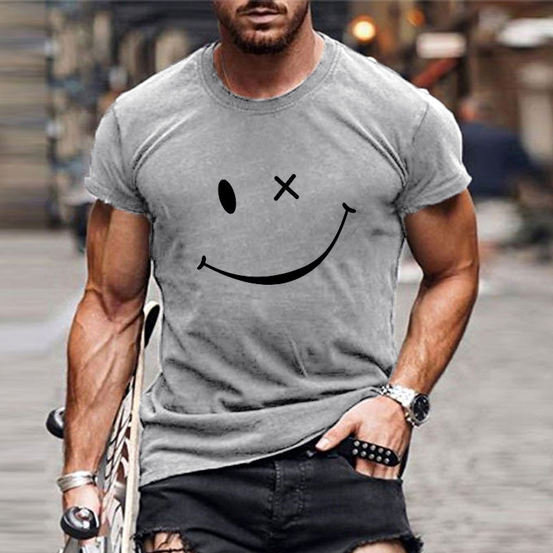Ylvar | Vintage T-shirt voor heren met smileyprint – korte mouwen, ronde hals, casual katoenen T-shirt