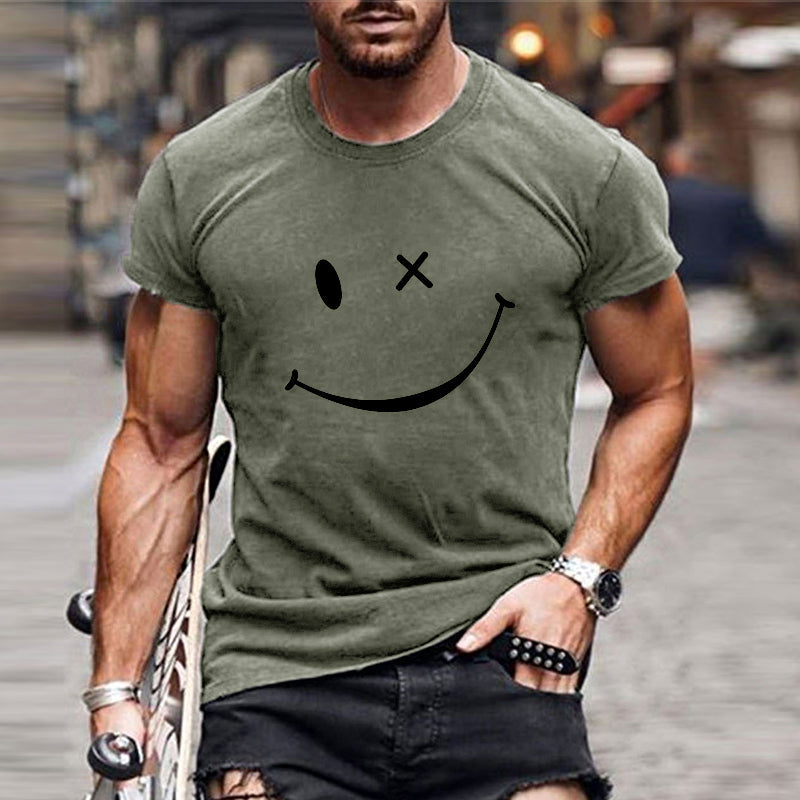 Ylvar | Vintage T-shirt voor heren met smileyprint – korte mouwen, ronde hals, casual katoenen T-shirt