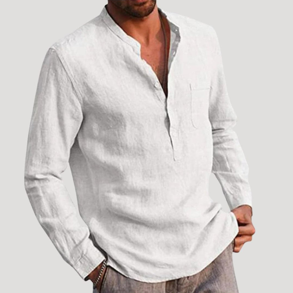 Kaelorix | Heren Linnen Overhemd met Grandad-Kraag – Lange Mouwen, Casual Zomer, Licht & Ademend