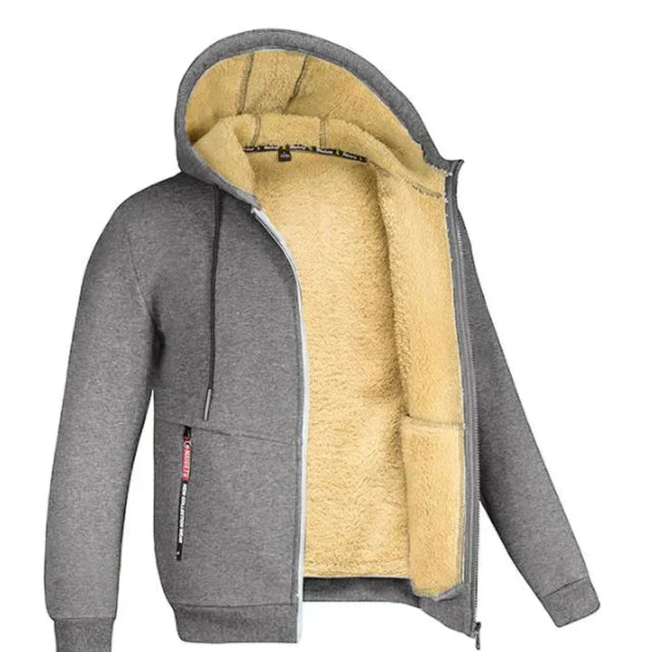 Quillon | Sweat à capuche polaire pour homme avec fermeture éclair et doublure en peau de mouton – Veste d'hiver chaude et décontractée