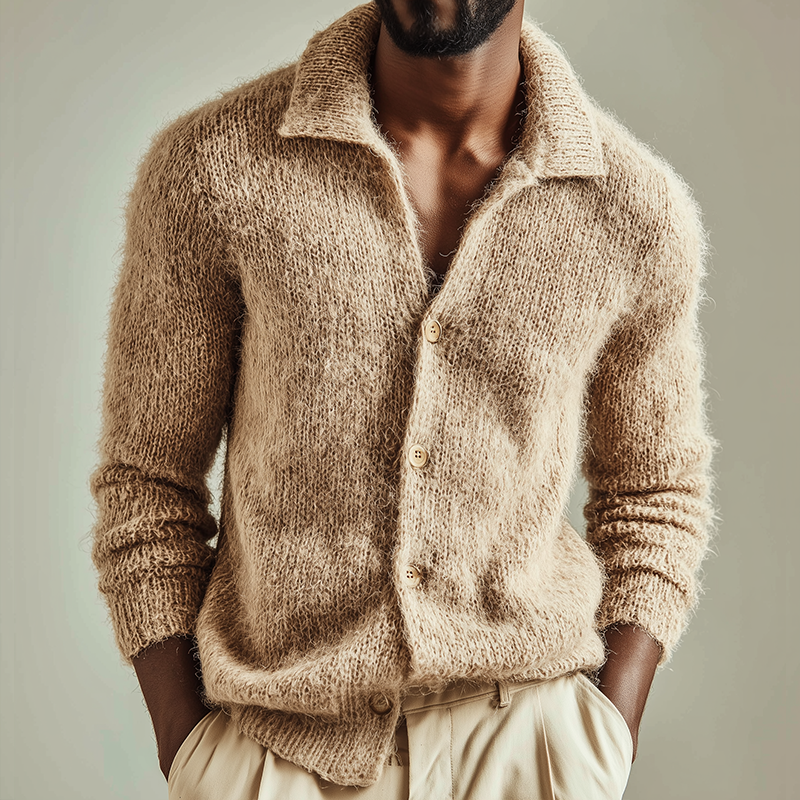 Icarion | Heren effen gebreid vest met revers – Retro casual trui, warme herfst-/winterschort