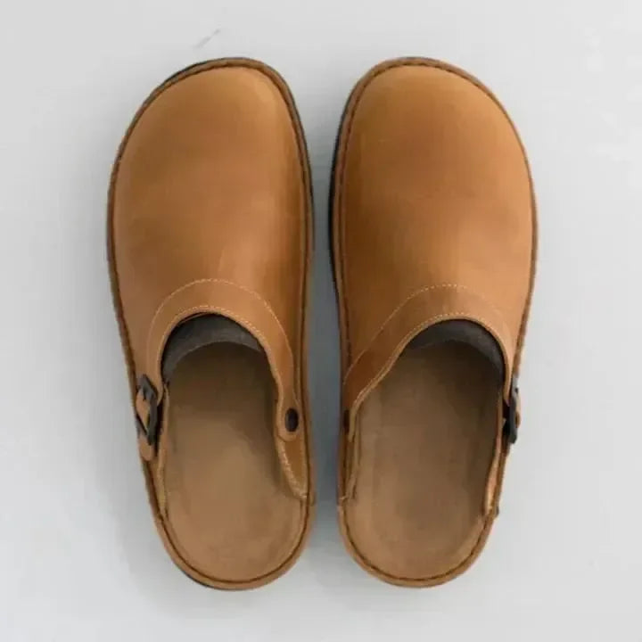 ErgoClog | Chaussons orthopédiques en cuir pour hommes – Sabots confortables avec soutien de la voûte plantaire