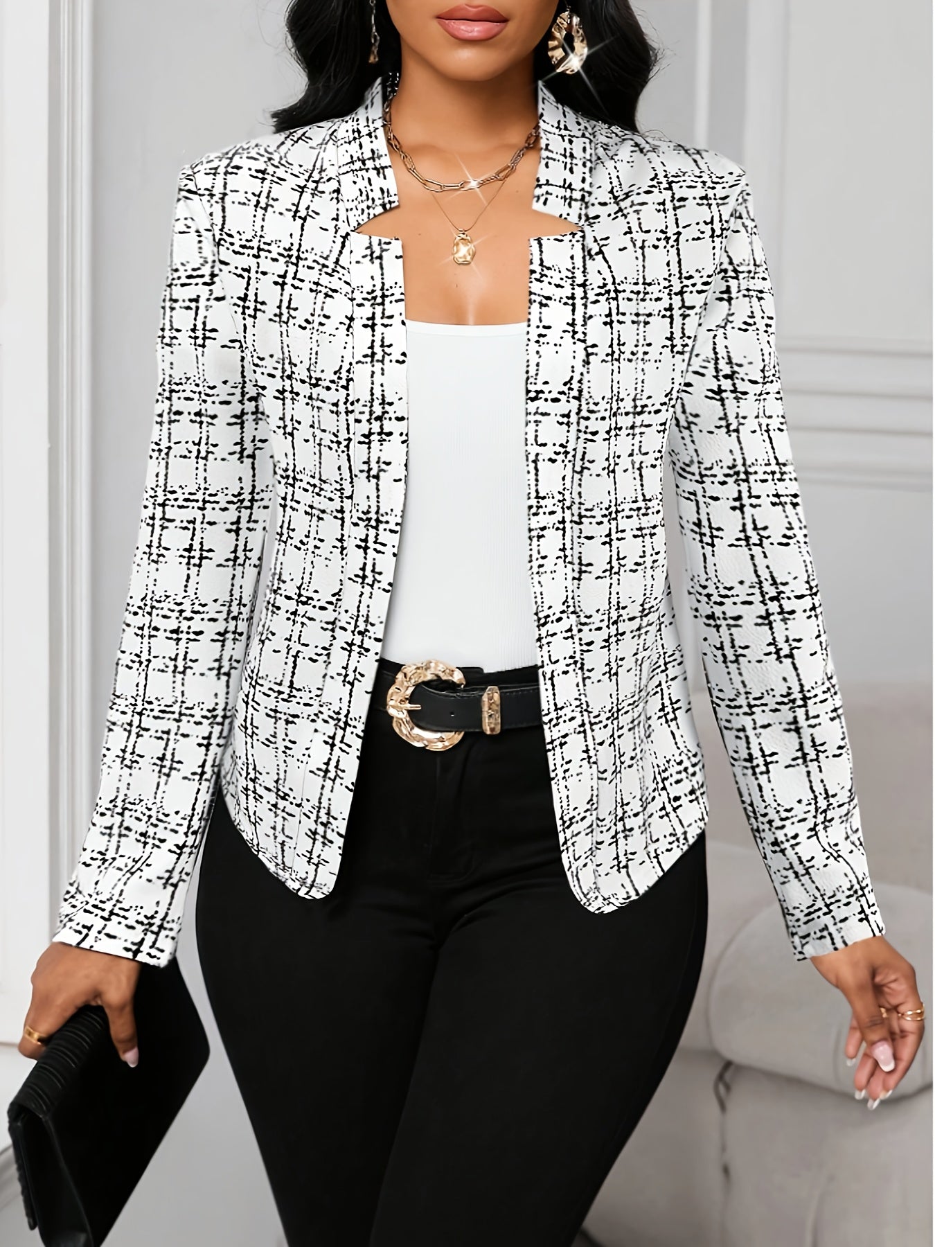 Elsinore | Manteau léger à carreaux pour femme – motif pied-de-poule, vêtement d'extérieur décontracté et élégant