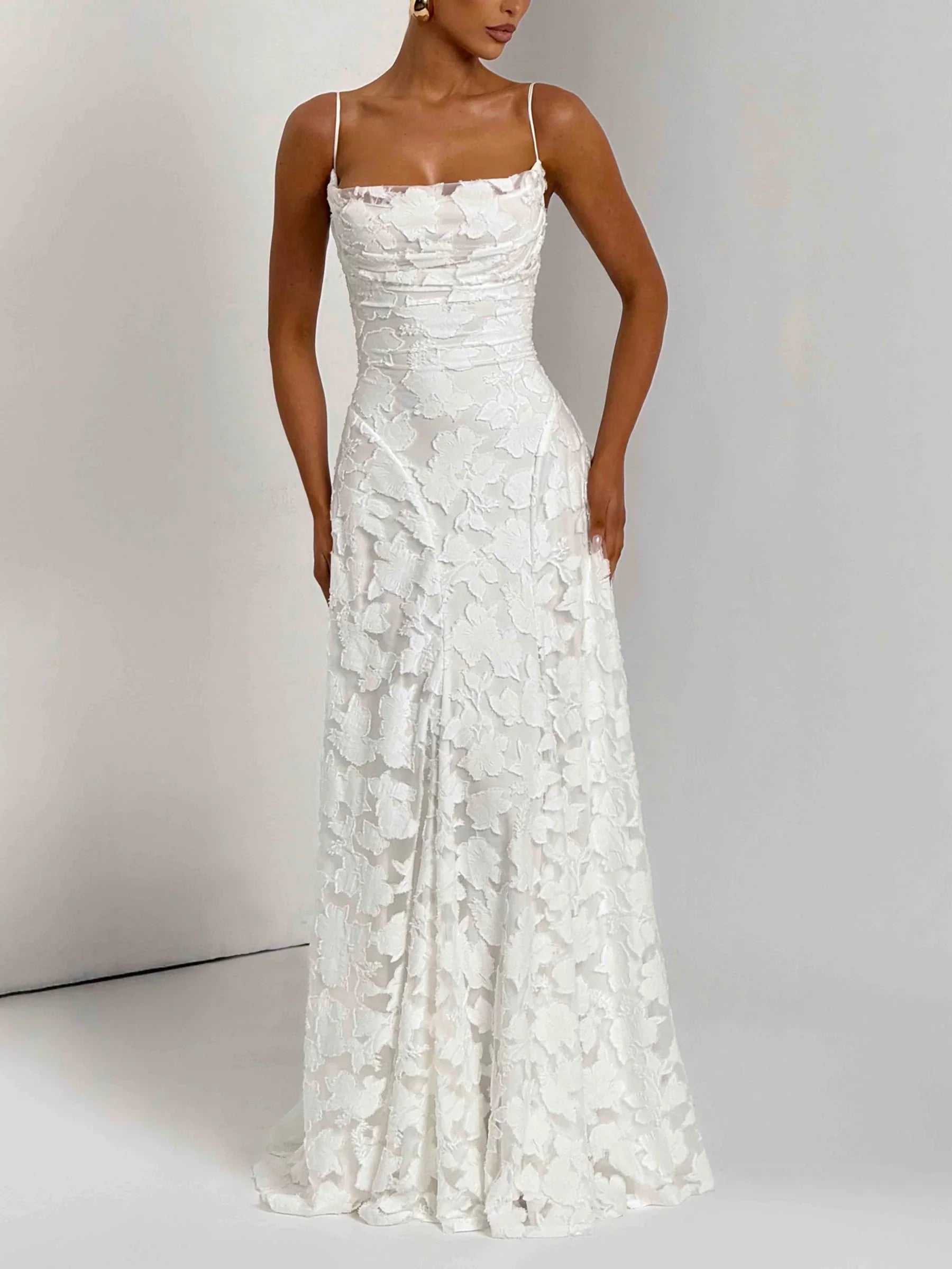 Elowria | Elegante maxi-jurk voor dames met kantdetail – formele lange jurk voor bruiloften