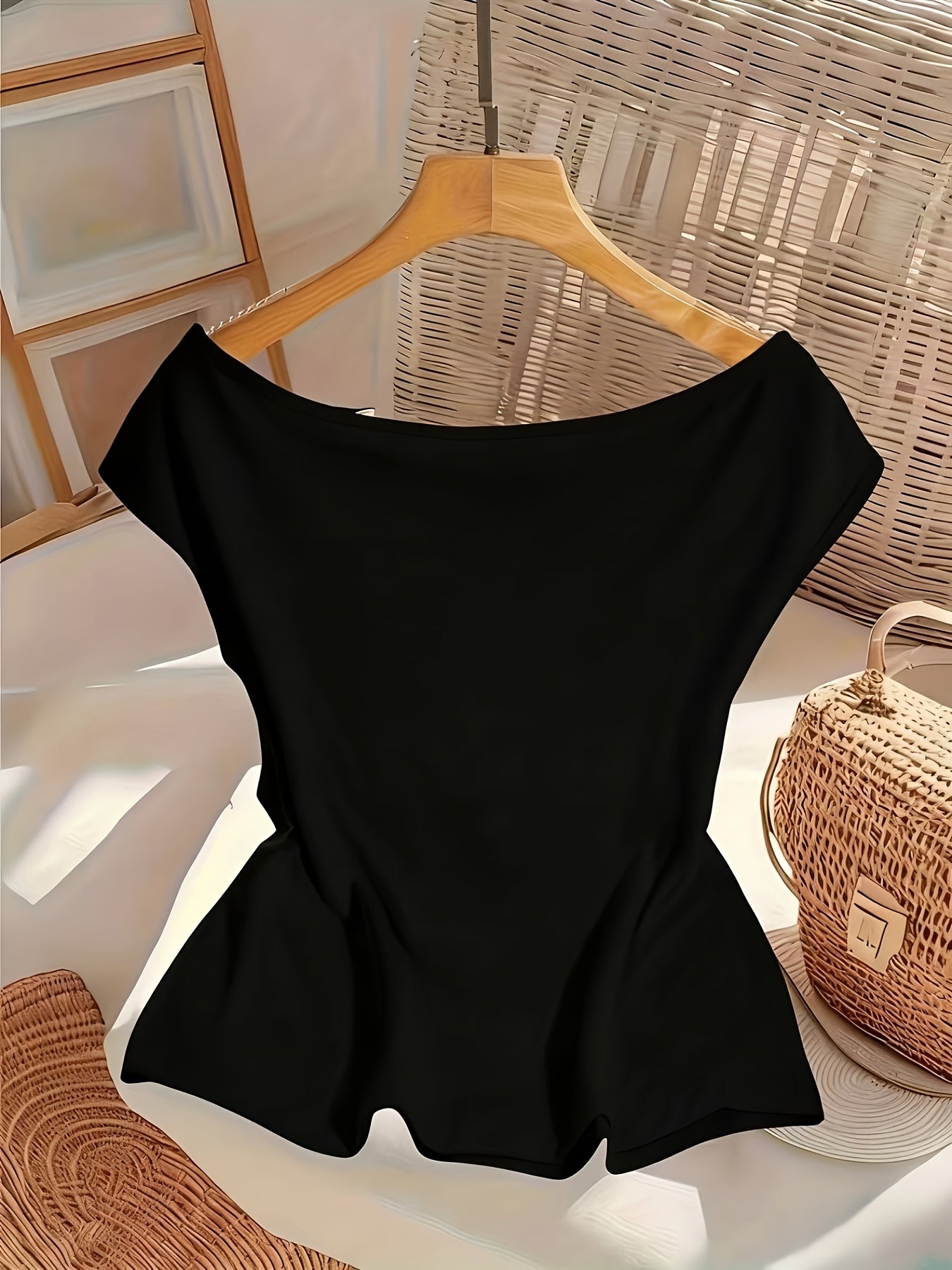 Lyna | Dames off-shoulder top – chique elegante blouse met korte mouwen, slim fit casual zomerblouse