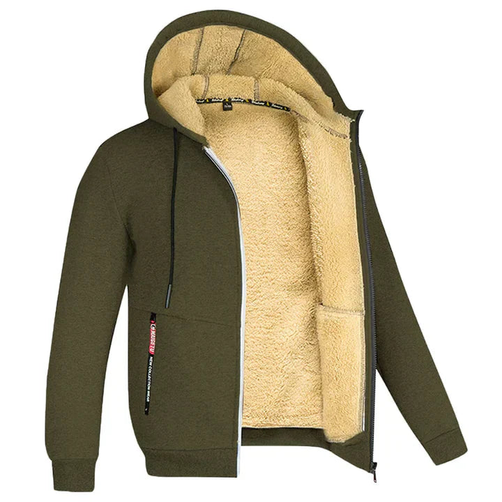 Quillon | Sweat à capuche polaire pour homme avec fermeture éclair et doublure en peau de mouton – Veste d'hiver chaude et décontractée