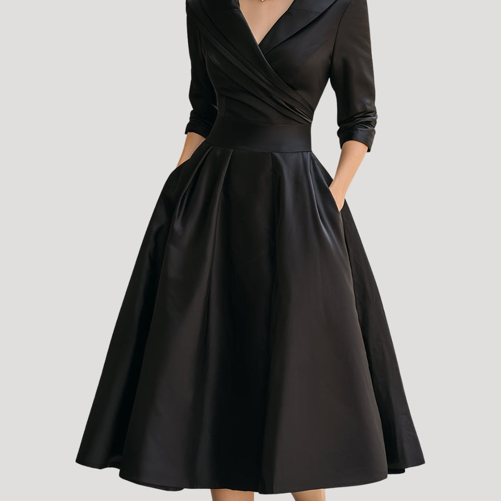 Sylvera | Dames Klassieke Wrap Midi Jurk – Elegante Lente Outfit, Kantoor- & Feestkleding