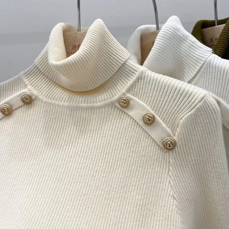 Baerise | Dames coltrui – Knoopaccenten, elegante wintertop met lange mouwen