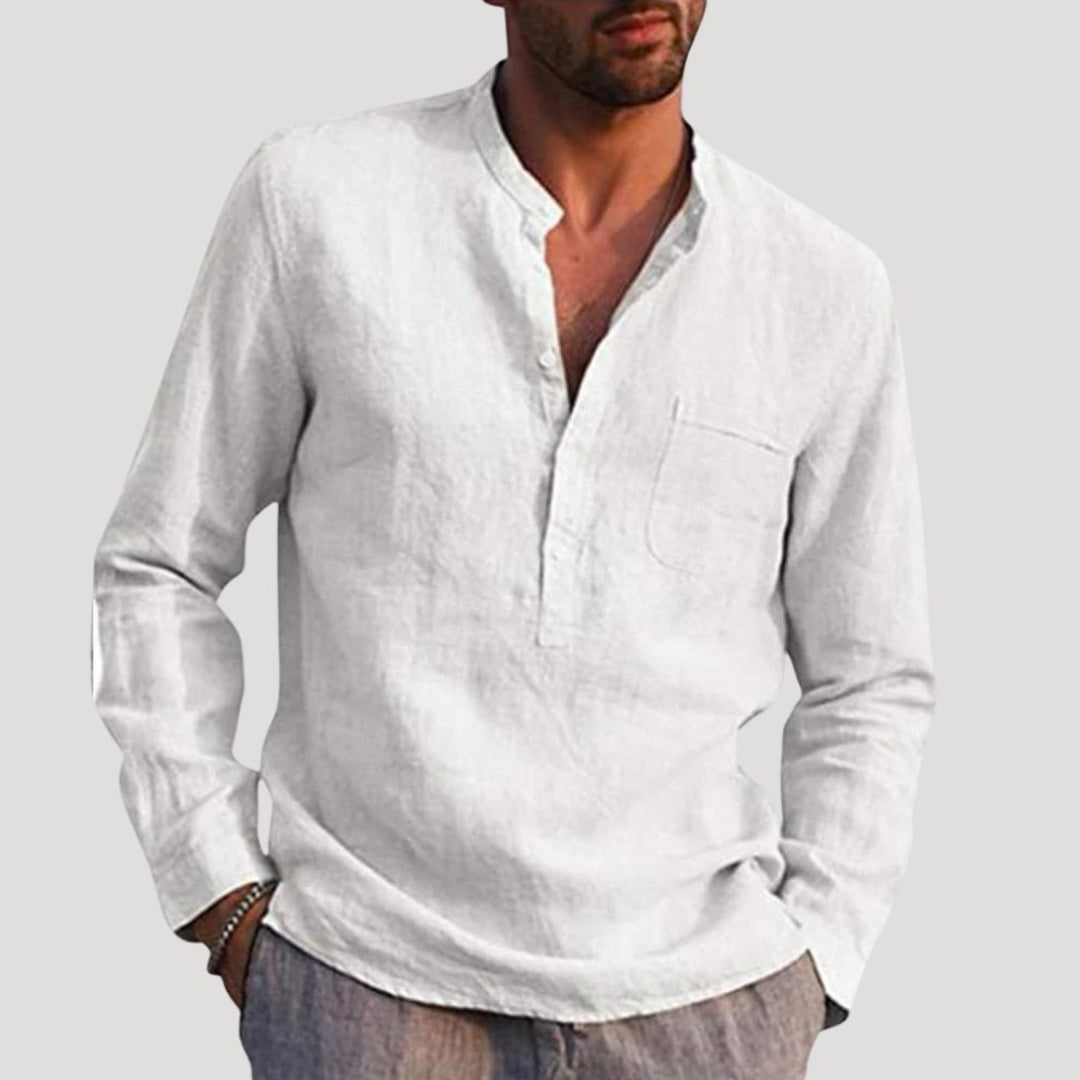Kaelorix | Heren Linnen Overhemd met Grandad-Kraag – Lange Mouwen, Casual Zomer, Licht & Ademend