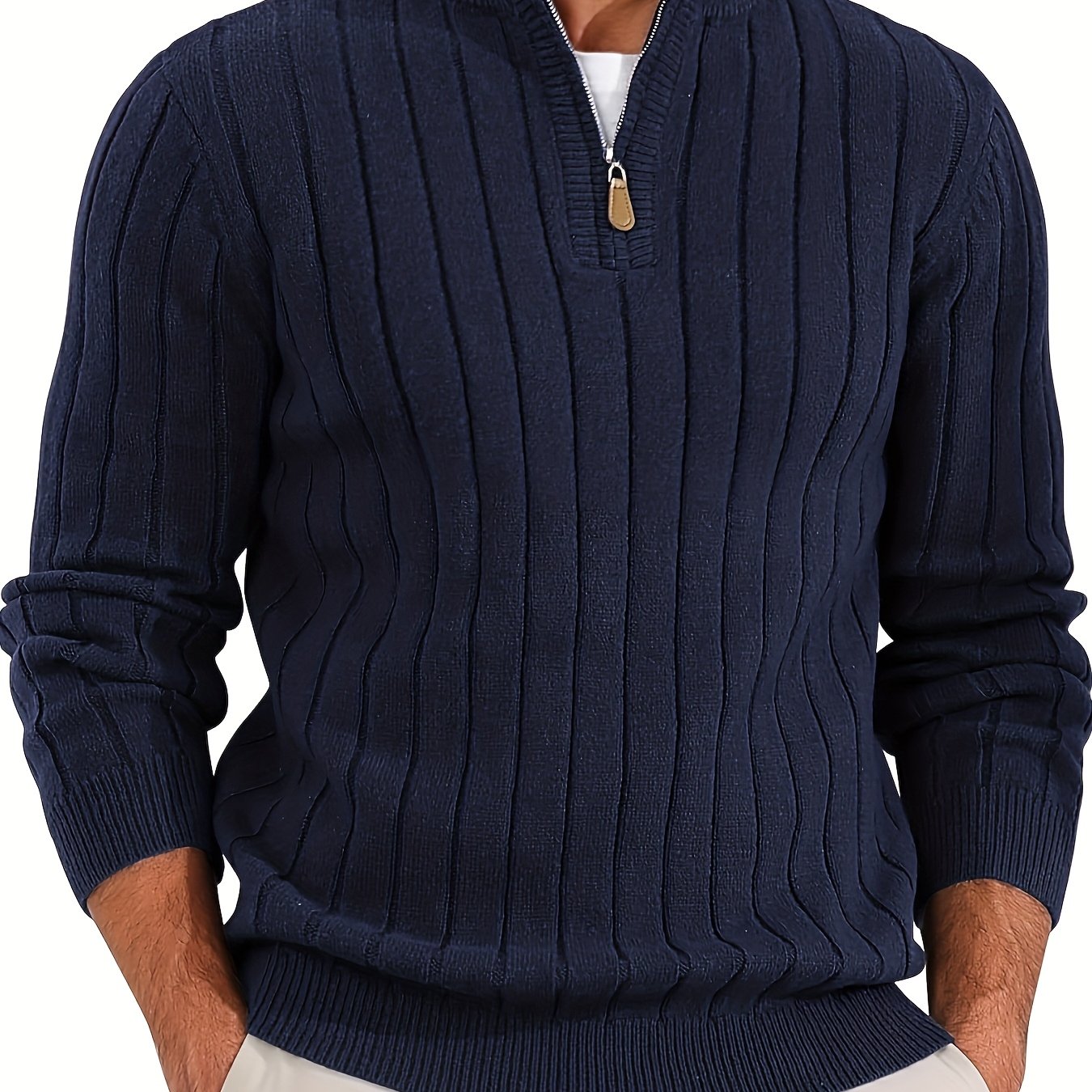 Brinor | Heren trui met halve rits – Casual trui met opstaande kraag, losse pasvorm, ritssluiting