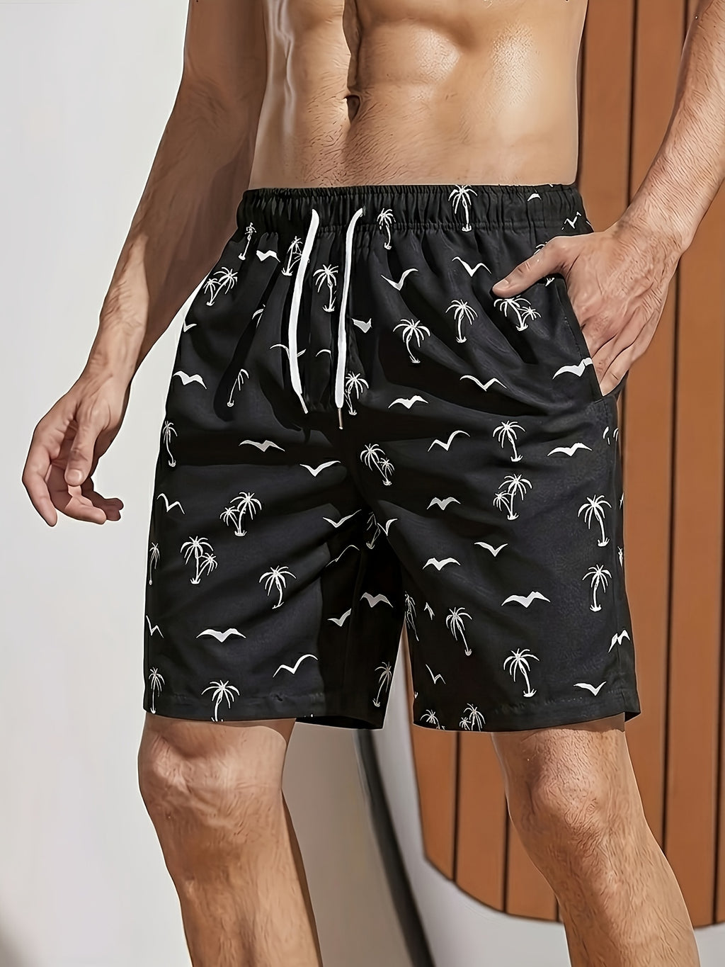 Elrico | Sneldrogende heren strandshort met palmboomprint, lichtgewicht en ademende zwembroek