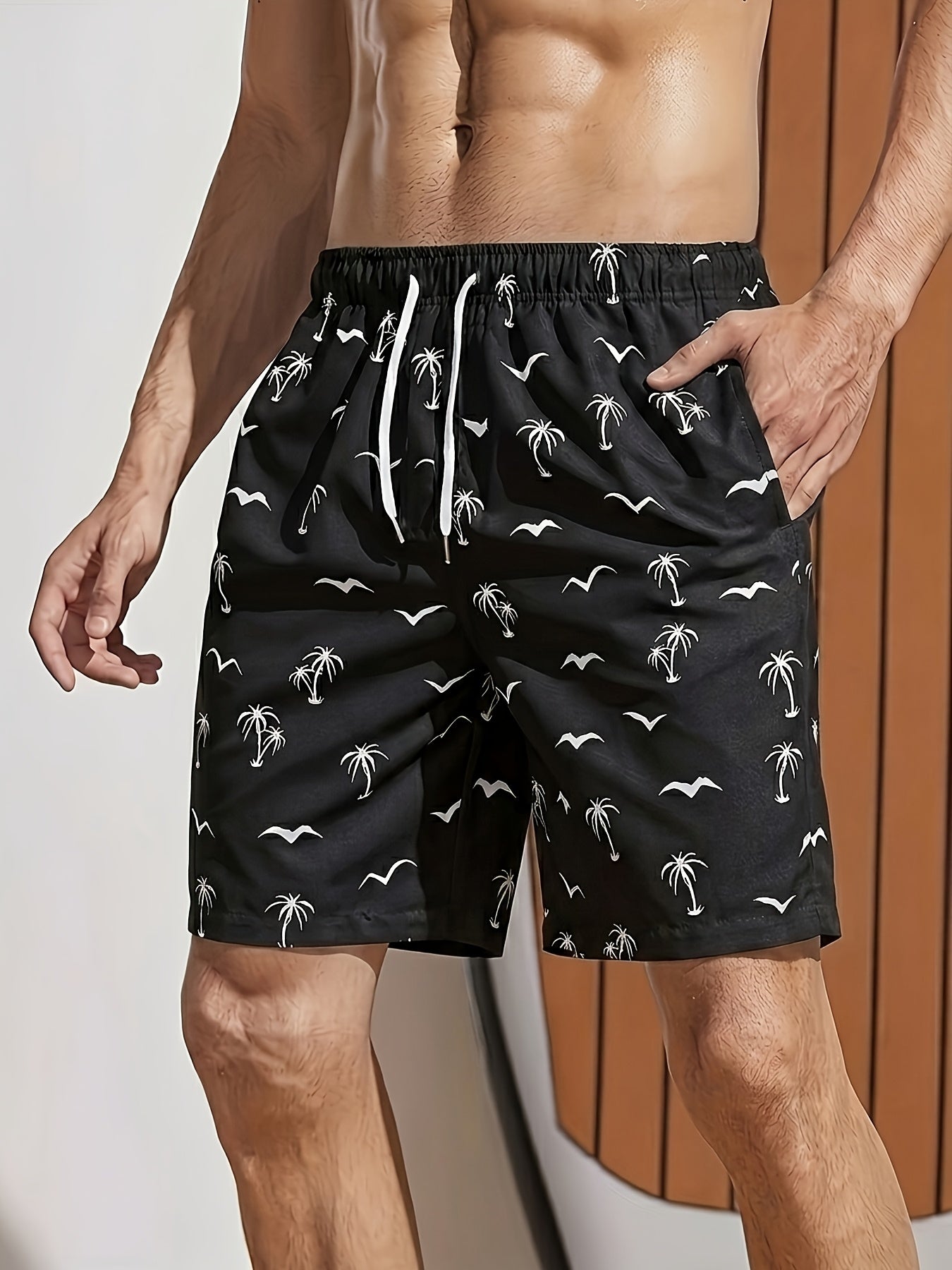Elrico | Sneldrogende heren strandshort met palmboomprint, lichtgewicht en ademende zwembroek