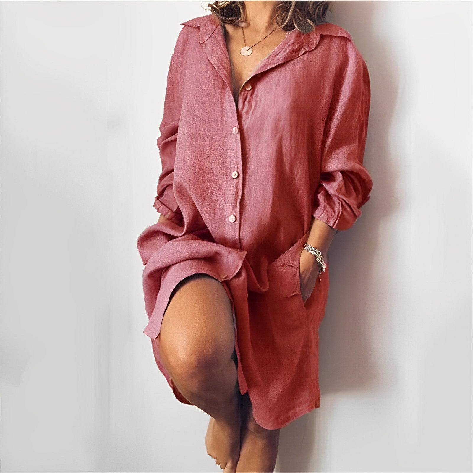 Marviora | Loszittende Blousejurk met Lange Mouwen – Casual Kantoor- en Alledaagse Korte Jurk