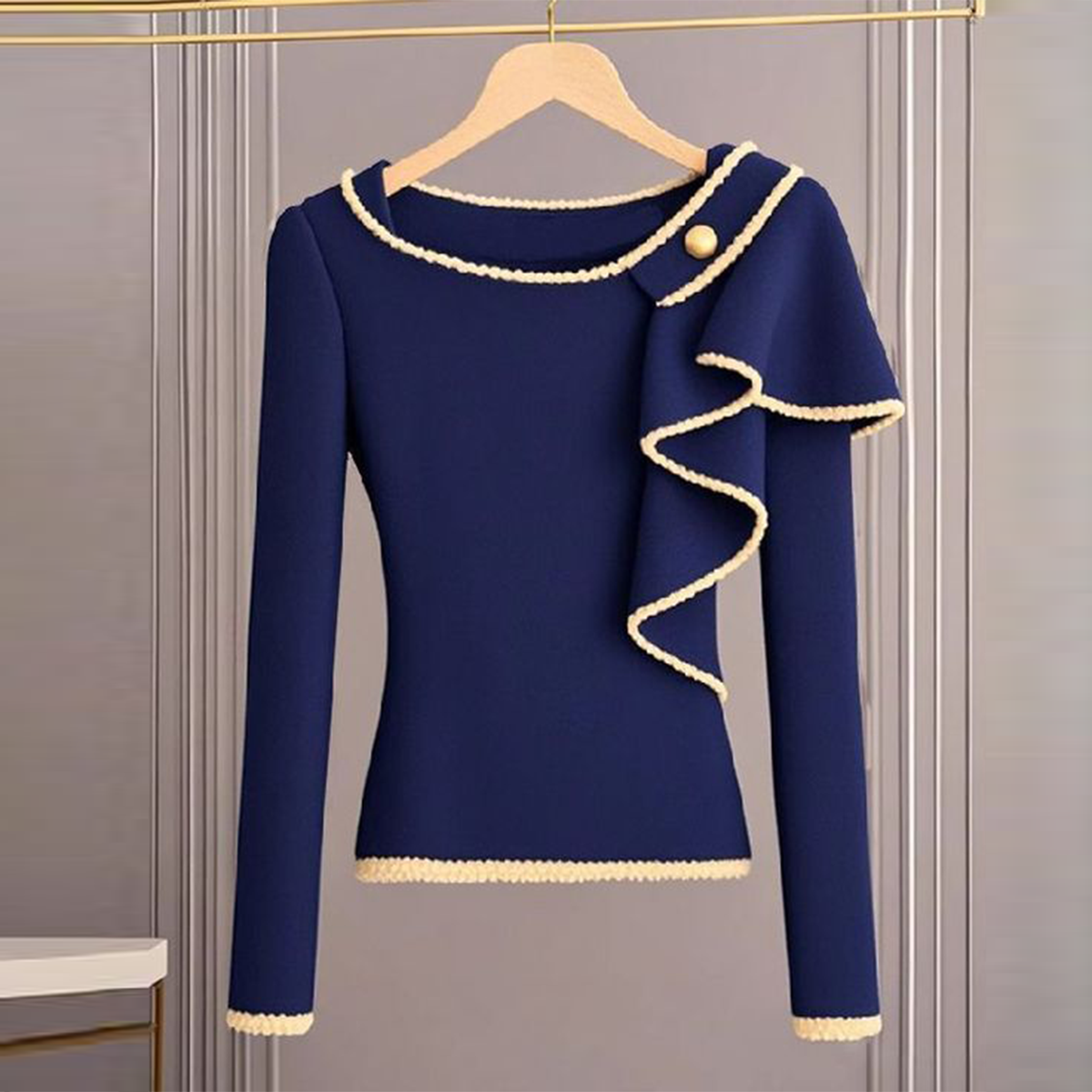 Aseria | Blauwe gebreide trui voor dames – zachte casual pullover met lange mouwen