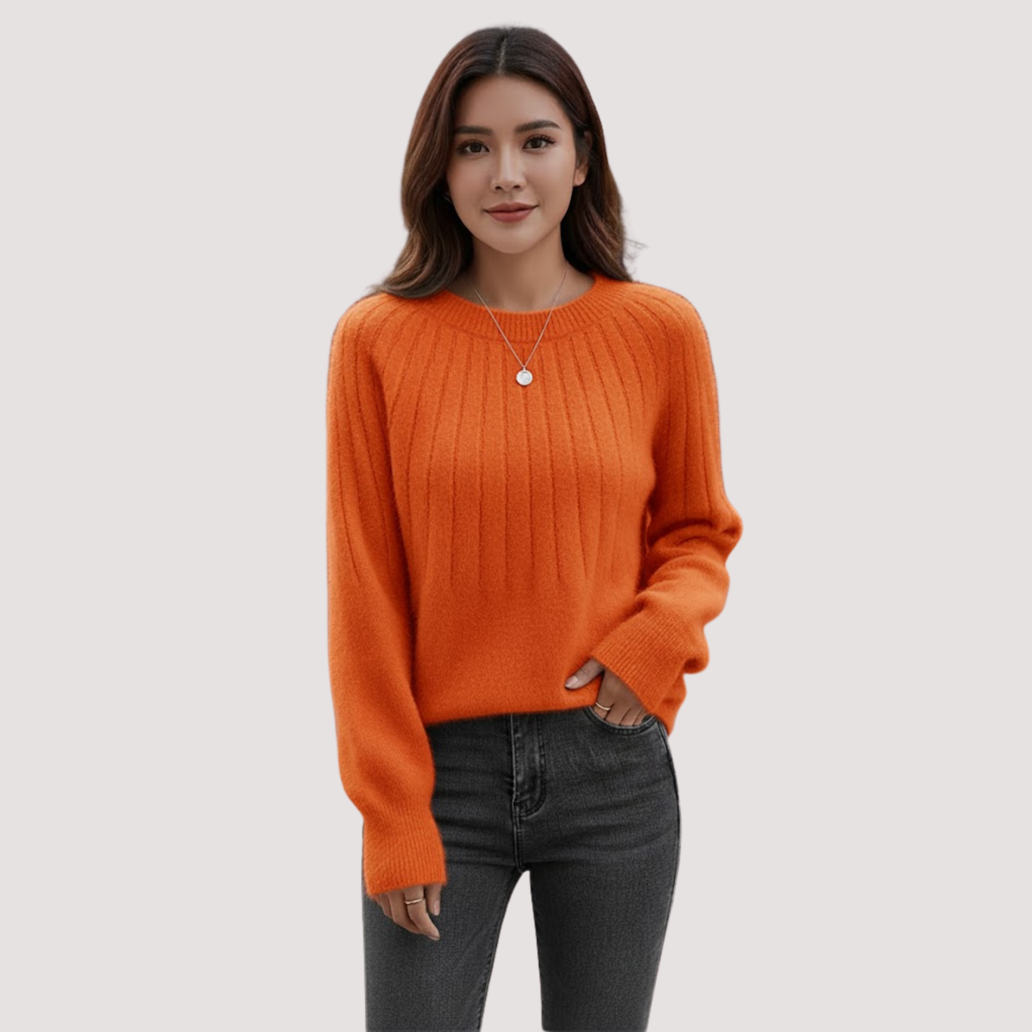 Orivelle | Dames gebreide trui met ronde hals, zachte wollen mix gebreide trui