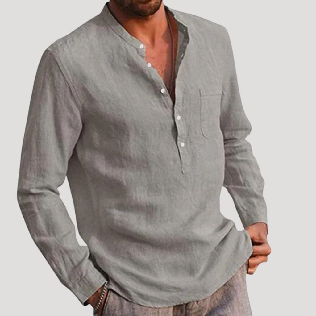 Kaelorix | Heren Linnen Overhemd met Grandad-Kraag – Lange Mouwen, Casual Zomer, Licht & Ademend