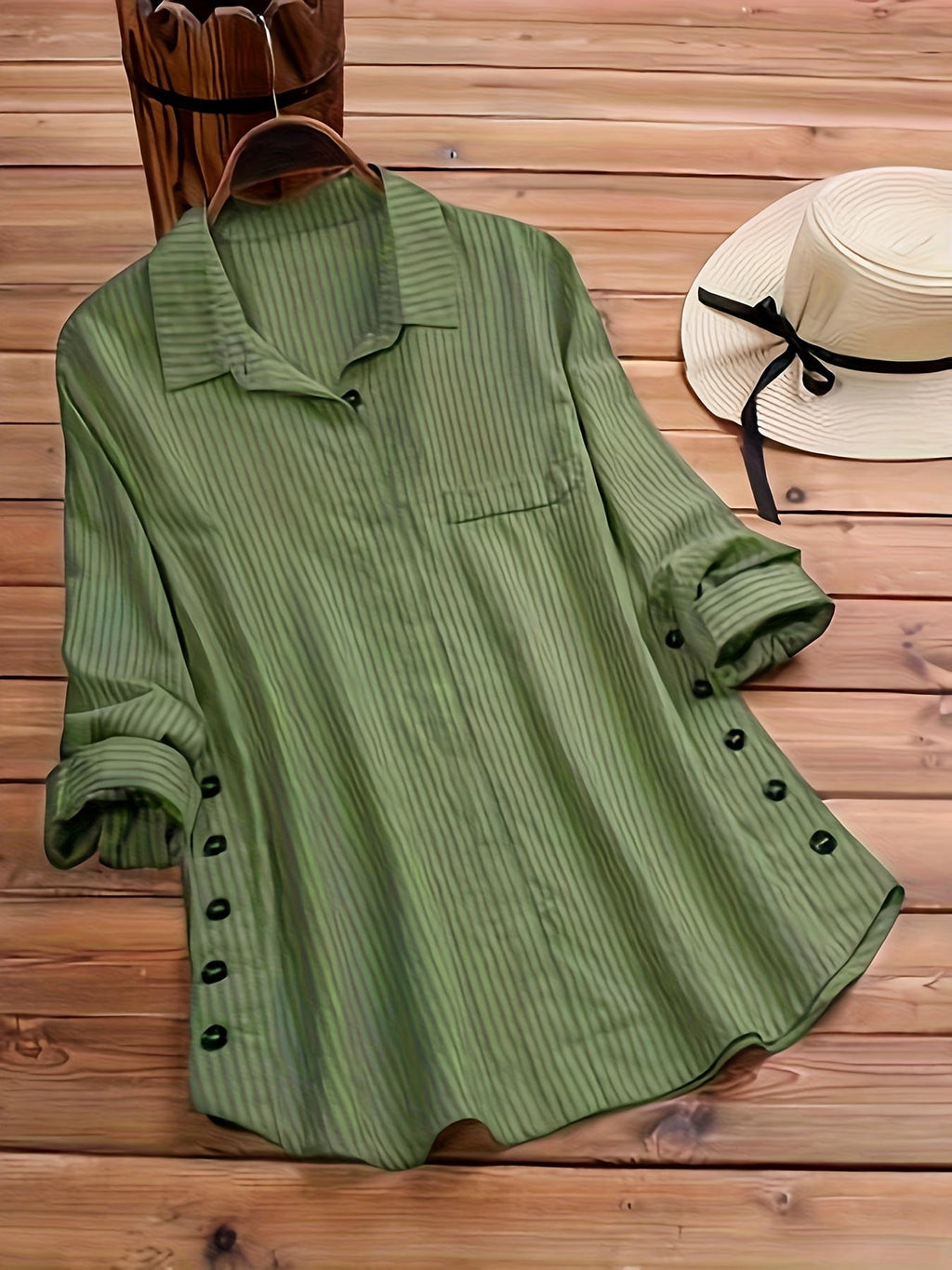 Persephone | Casual gestreepte damesblouse – Overhemd met lange mouwen en knopen