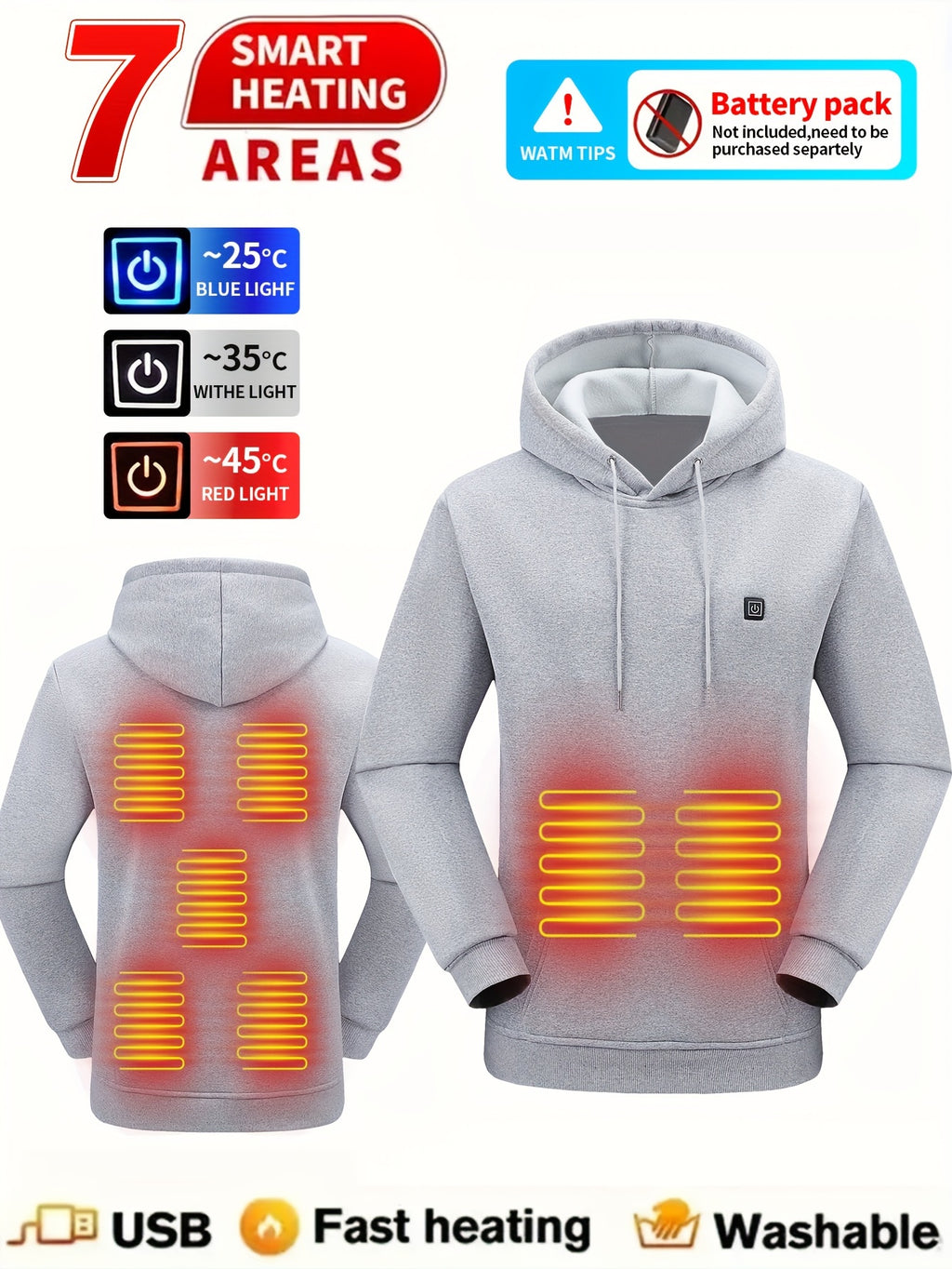 Aarne | Verwarmde hoodie voor heren met 7 verwarmingszones – USB-oplaadbare elektrische jas
