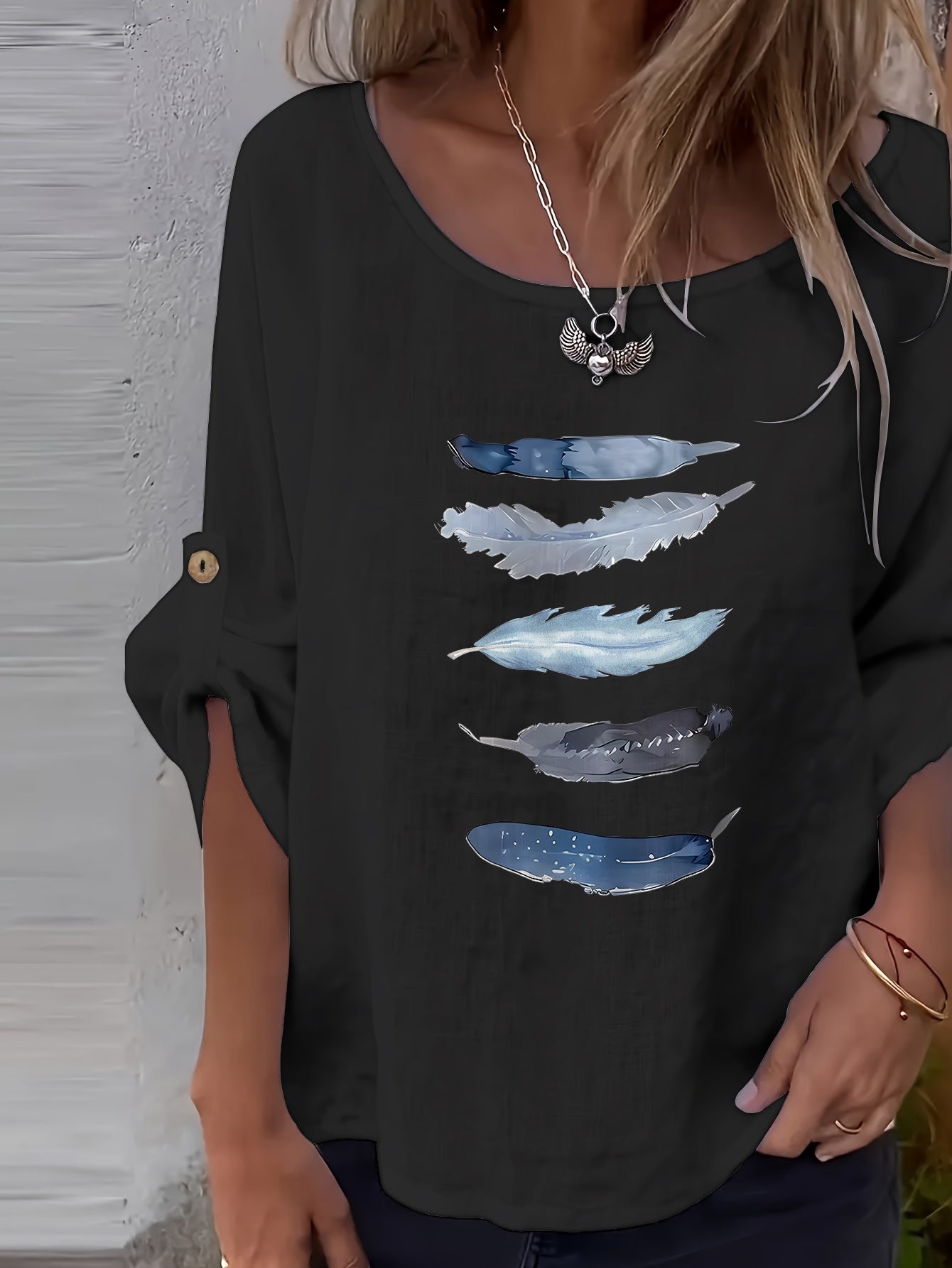Myrala | Damesblouse met print en knopen – Casual shirt met ronde hals en losse pasvorm
