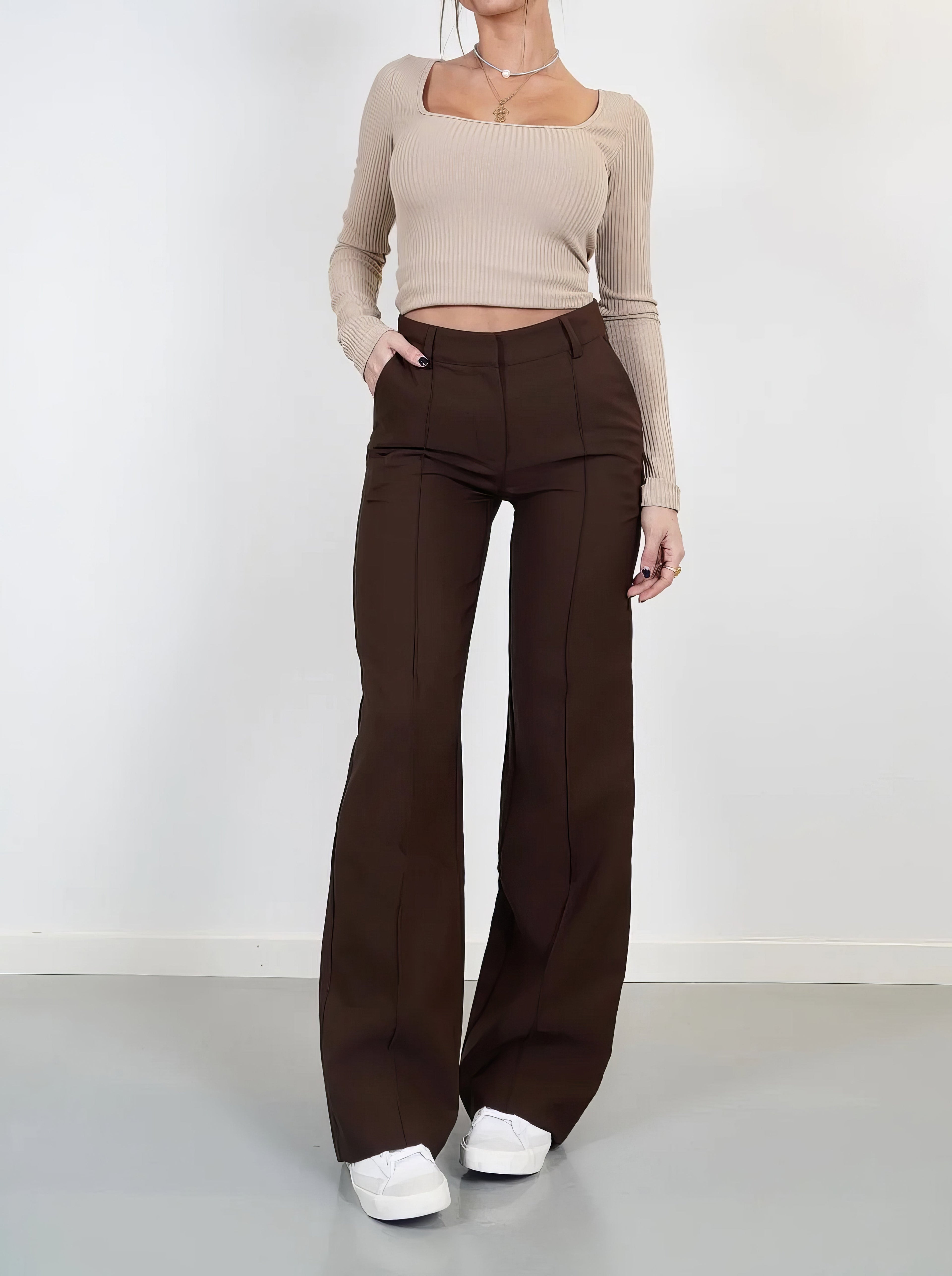 Atalina | Hoge taille broek met rechte pijpen voor dames – Casual & kantoorbroek