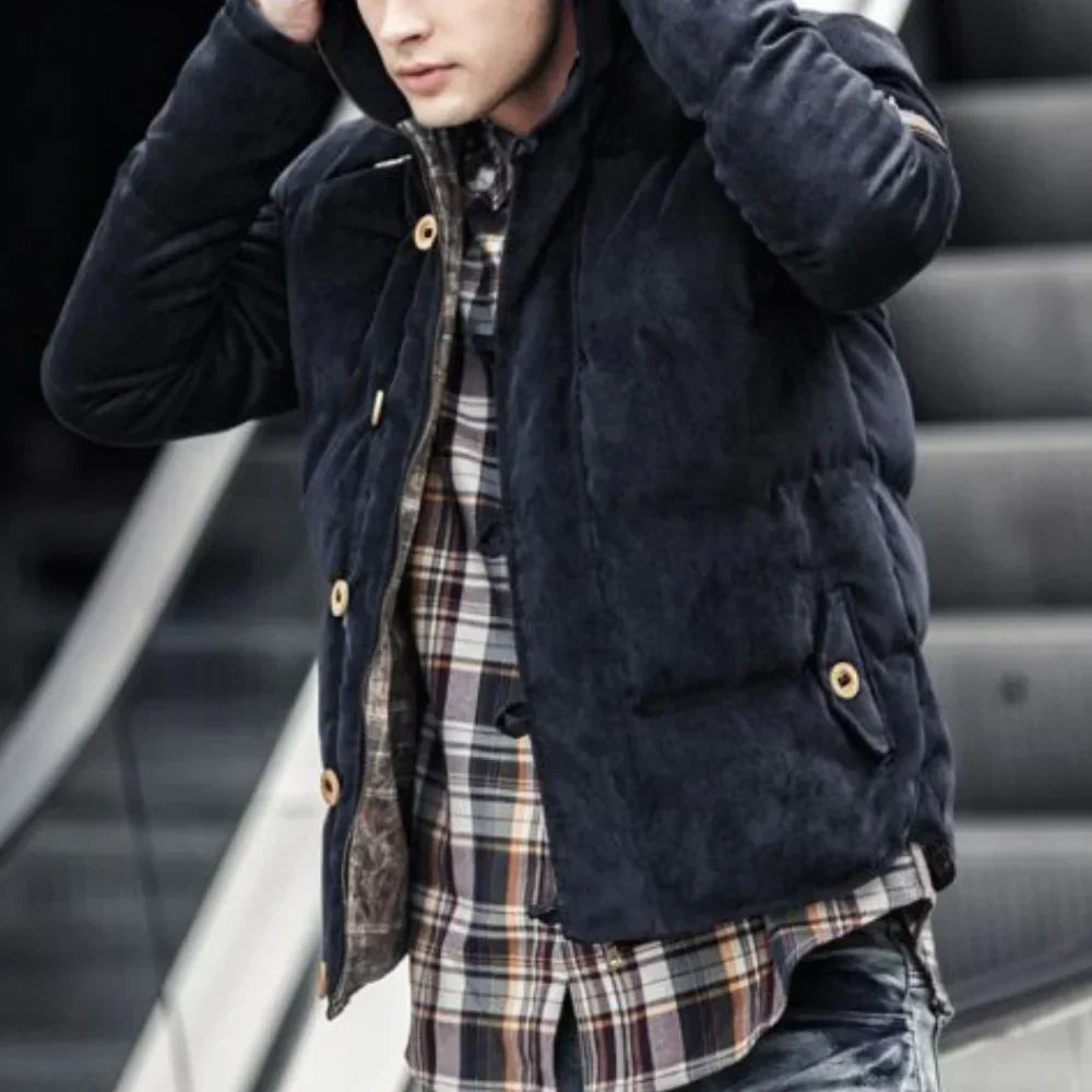Hadron | Parka épaisse et matelassée pour homme avec capuche - veste d'hiver chaude aspect daim, isolée