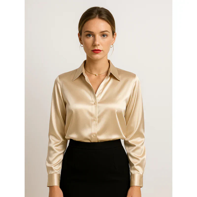 Sylmirae | Satijnen blouse voor dames – Chique top met knopen voor op kantoor