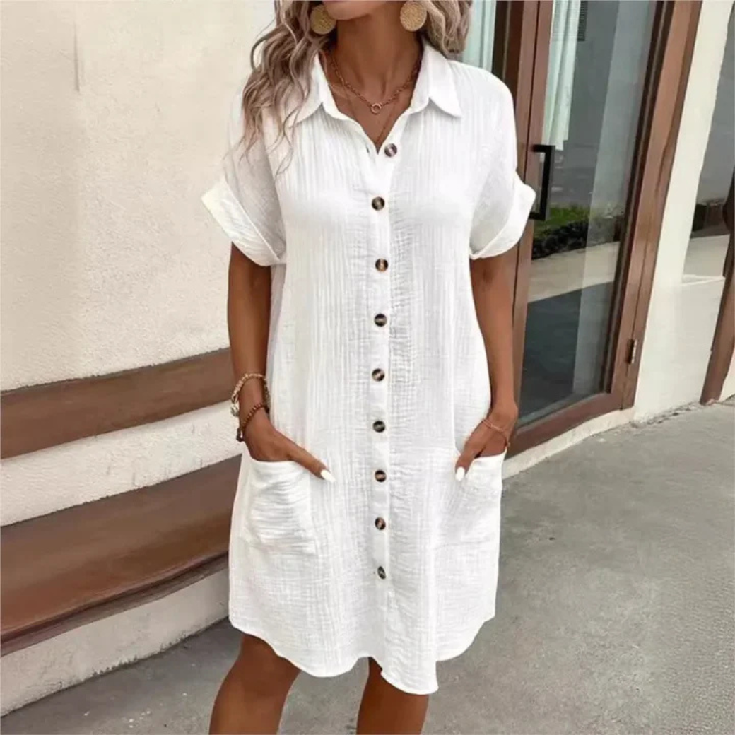 Tina | Dames zomer overhemdjurk – Casual knoopjurk met korte mouwen
