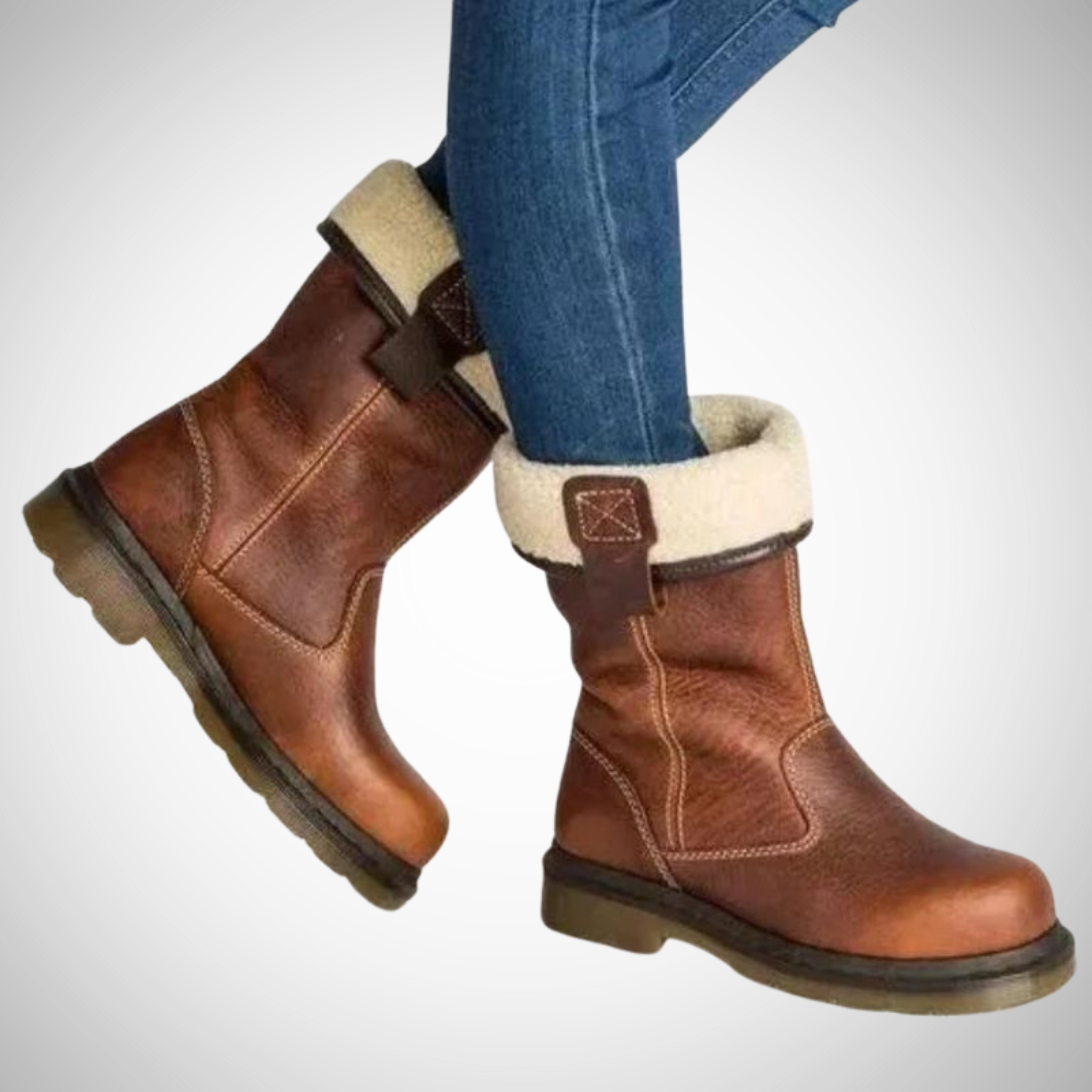 Cosira | Leren winterlaarzen voor dames met voering – Warm imitatieschaapvacht, halverwege de kuit